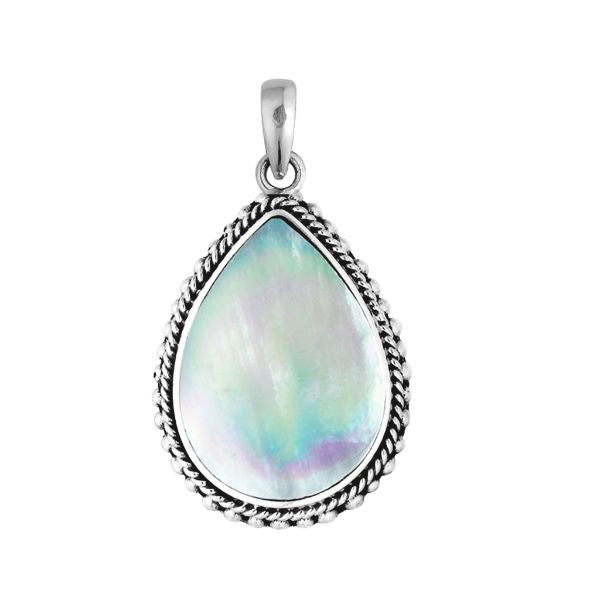 Handcrafted Sterling Silver Mother Of Pearl Teardrop Pendant From Bali.