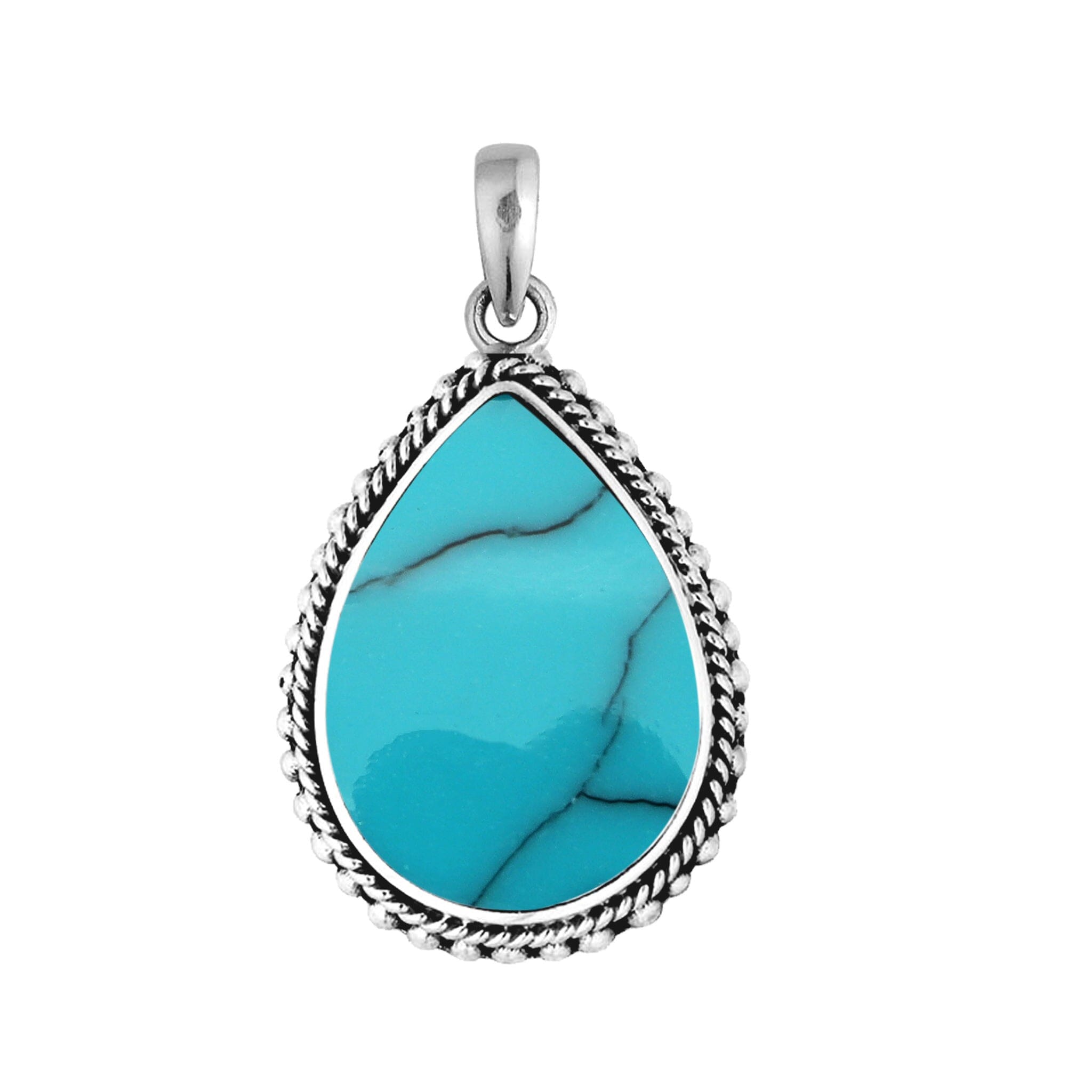Handcrafted Sterling Silver Turquoise Shell Teardrop Pendant From Bali.
