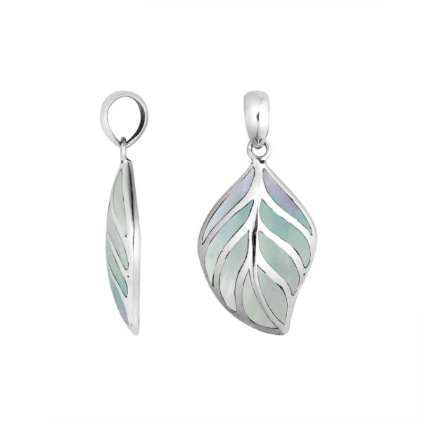 Handcrafted Sterling Silver Mother Of Pearl Leaf Pendant From Bali.