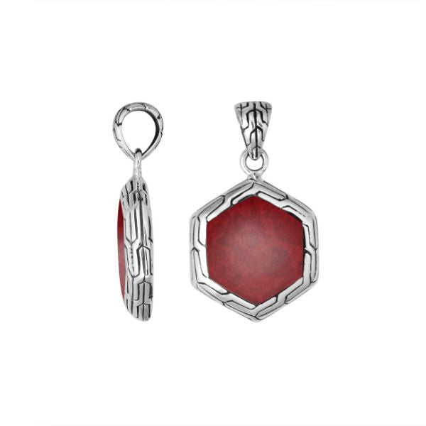 AP-6255-CR Sterling Silver Pendant With Coral Jewelry Bali Designs Inc