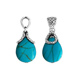 Artistic Turquoise Shell Sterling Silver Drop Pendant With Snake Pattern Bail