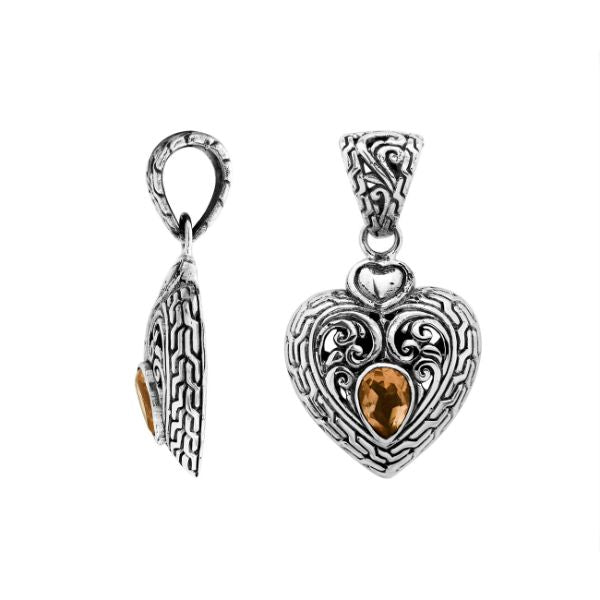 Sterling Silver heart pendant with Citrine Quartz detailed silver jewelry