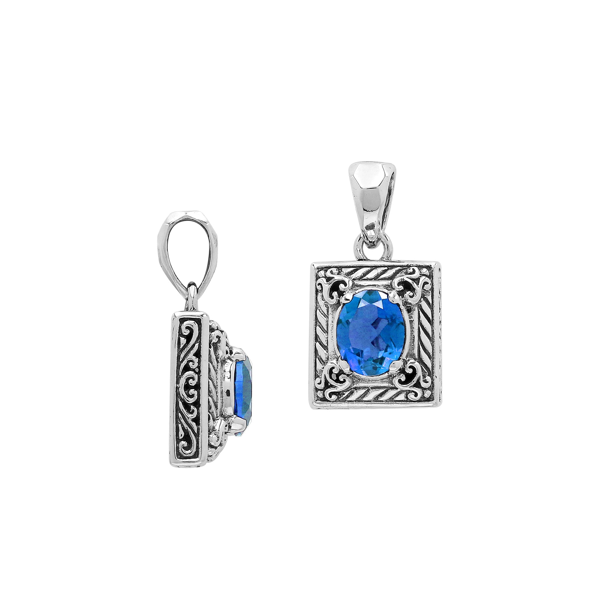 AP-6324-BT Sterling Silver Pendant With London Blue Topaz Q. Jewelry Bali Designs Inc