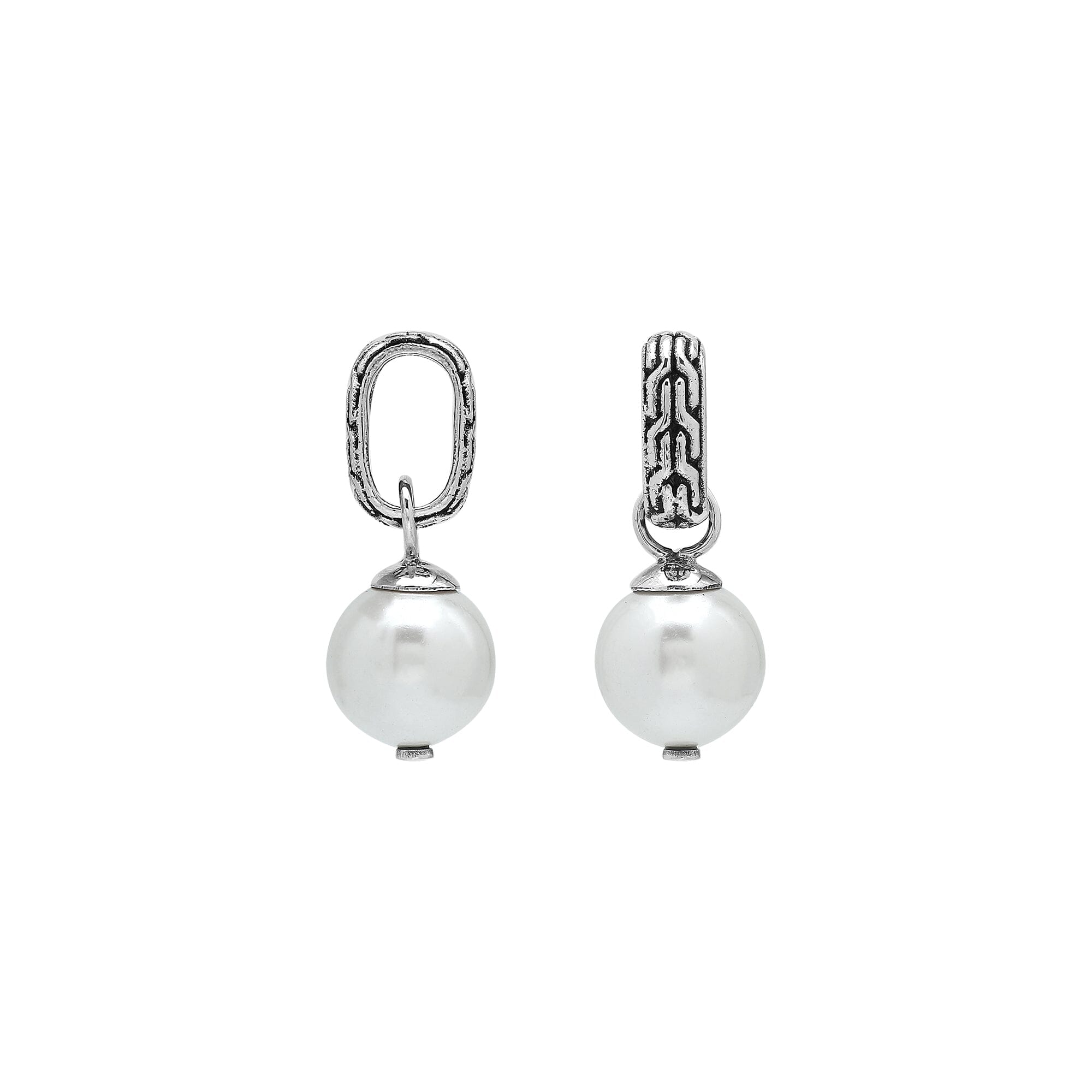 Elegant sterling silver round drop pendant featuring a radiant Mabe Pearl and Balinese silver detailing with smooth high-gloss finish.