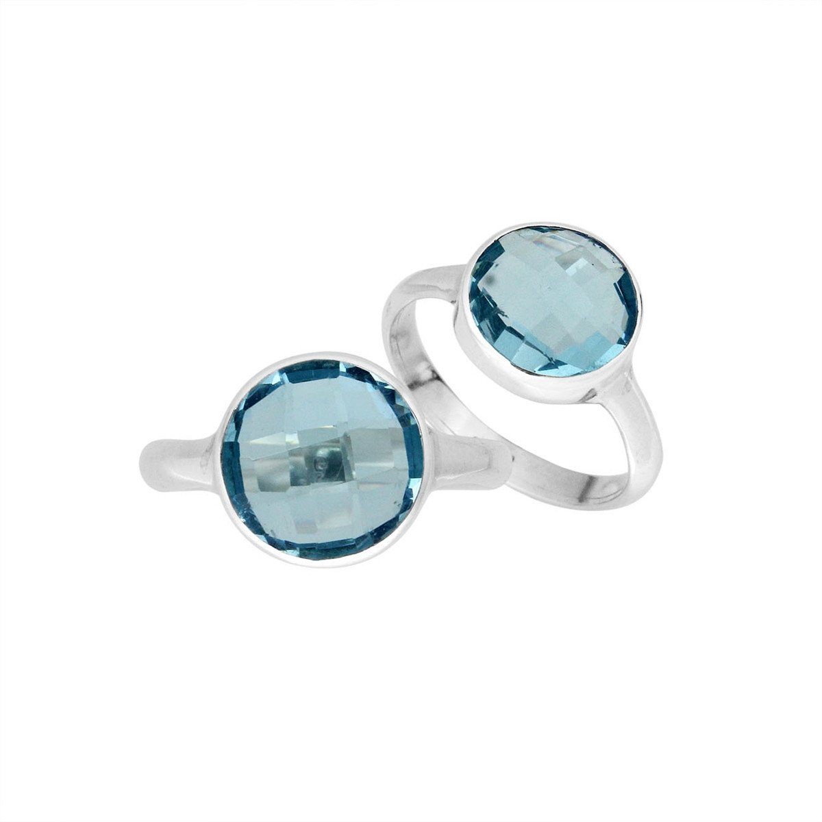 Handmade sterling silver round bezel double stone ring with Blue Topaz Quartz