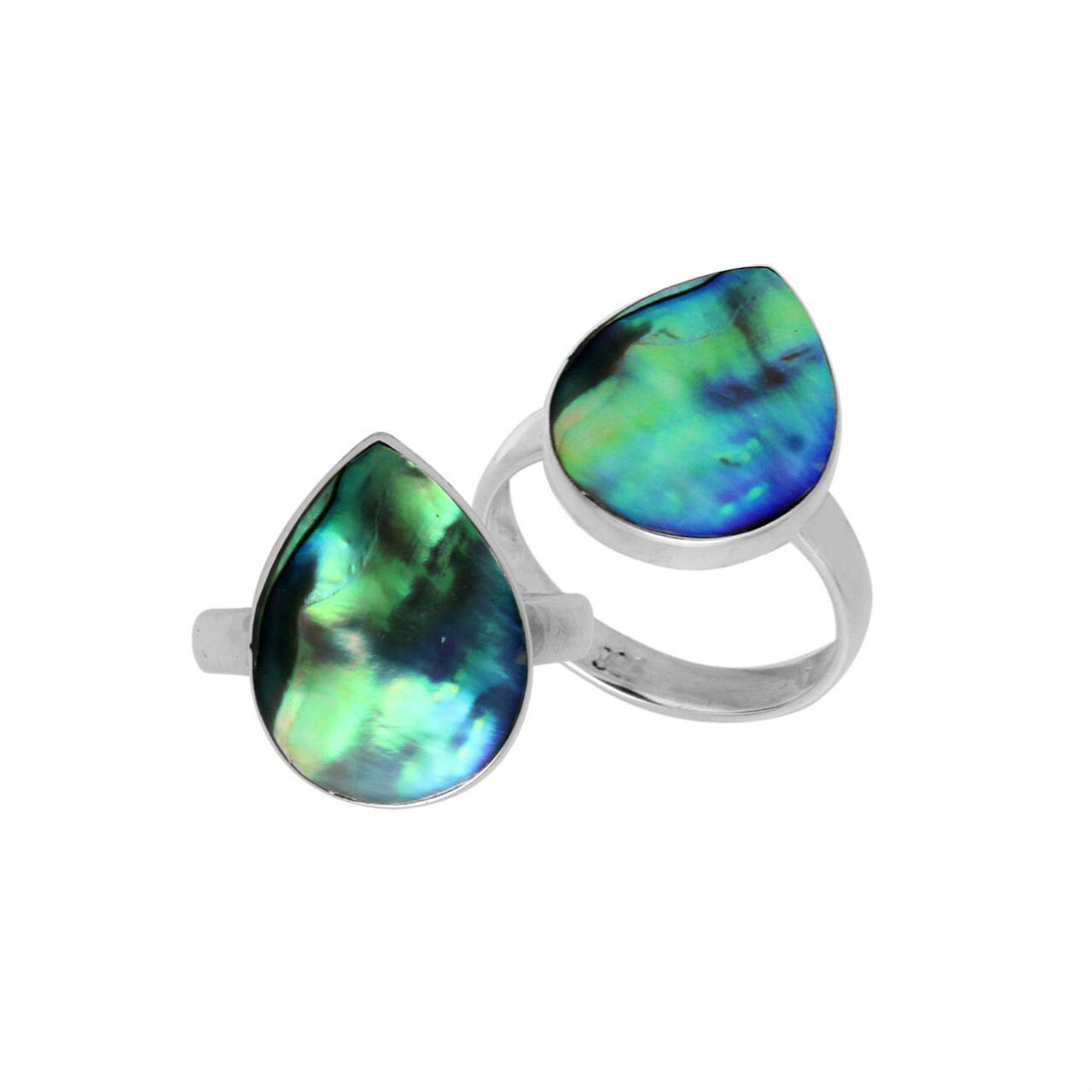 Handcrafted Sterling Silver pear shape ring with Abalone Shell and Balinese polished detailing