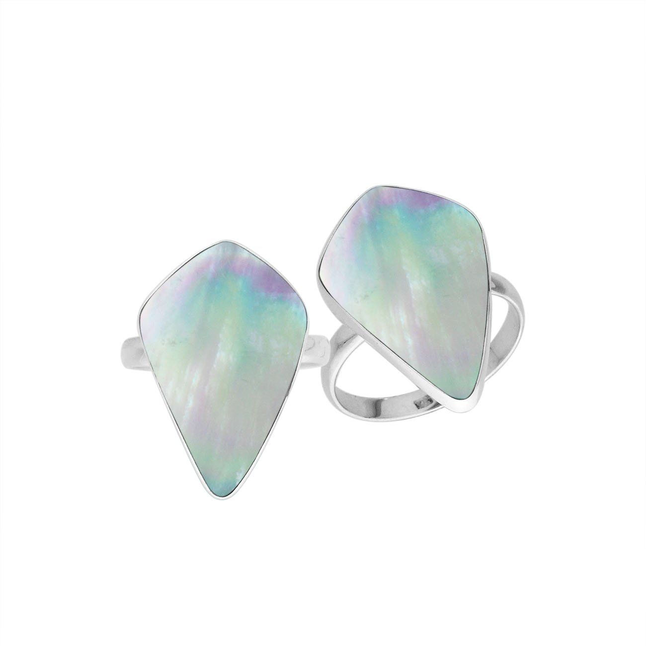 Sterling Silver Elongated Abstract Statement Ring With Mother Of Pearl