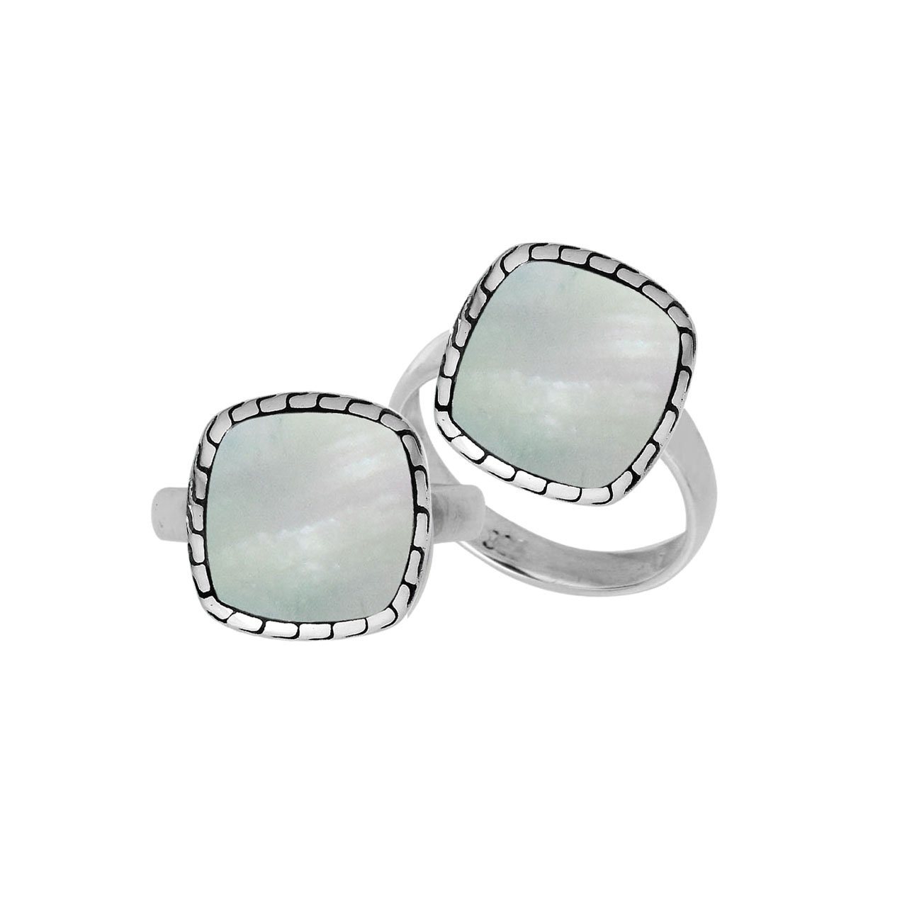 Sterling Silver Cushion Shape Textured Statement Ring With Mother Of Pearl