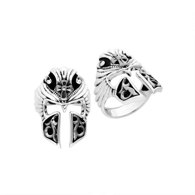 Handcrafted Sterling Silver Beautiful Designer Warrior Helmet Armor Heritage Ring With Balinese Detailing.