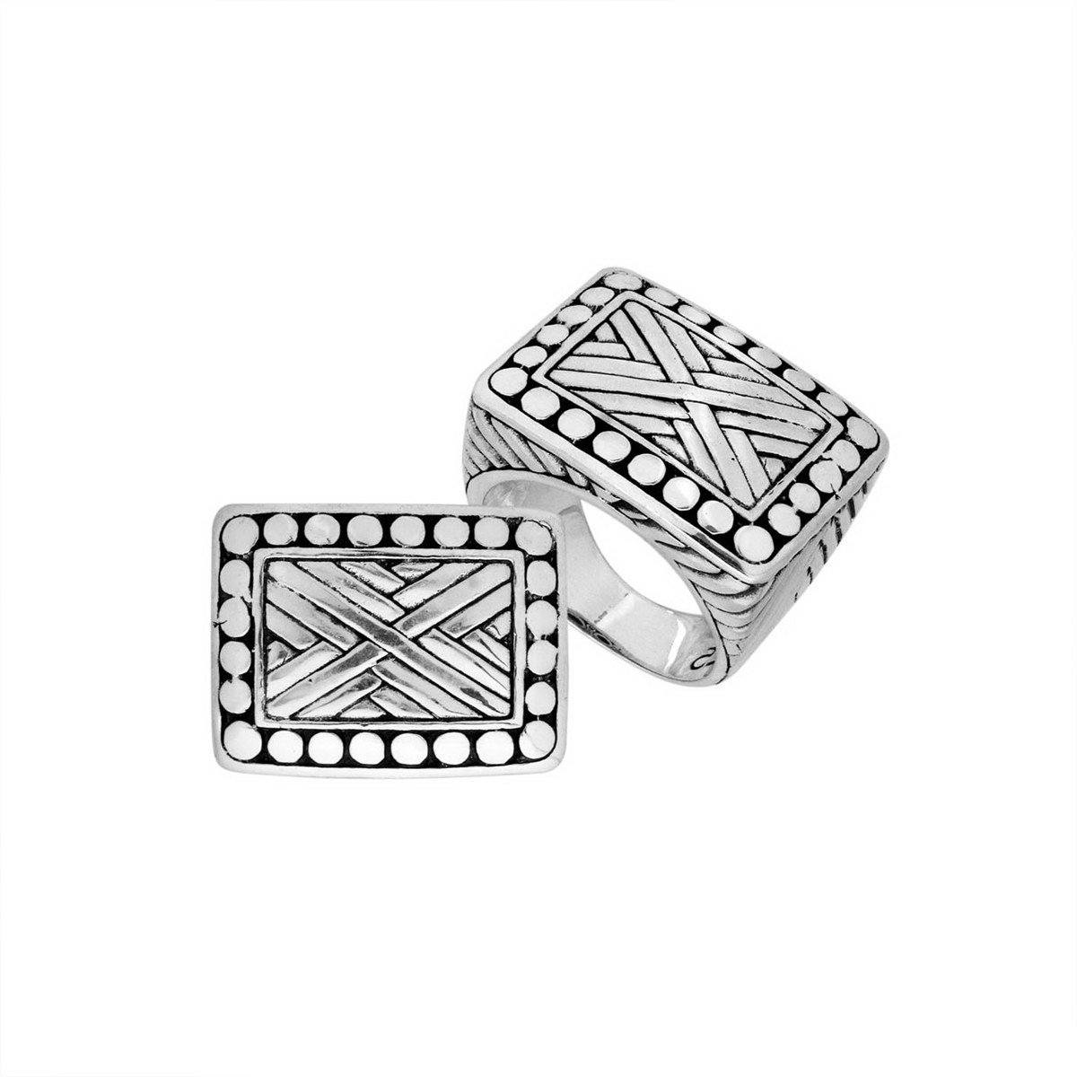 Handcrafted Sterling Silver Elegant Designer Square Shape Oxidized Ring From Bali.