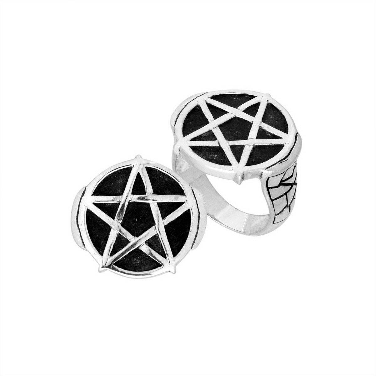 Handcrafted Sterling Silver Artistic Pentagram Symbol Statement Ring From Bali.