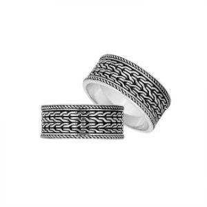 Sterling Silver simple designer ring handcrafted in Bali, Indonesia with oxidized braided pattern design