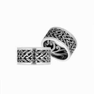 Sterling Silver pretty designer oxidized band ring handcrafted in Bali, Indonesia with swirl pattern and polished edge