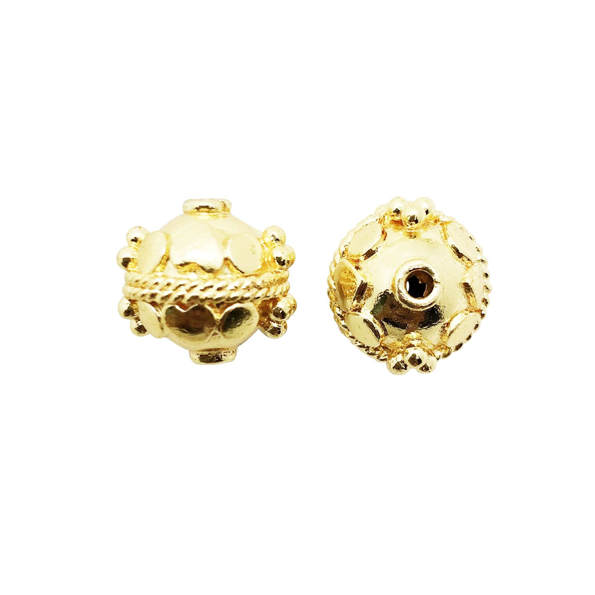 Handcrafted 18K gold overlay copper dome bead with textured detailing from India