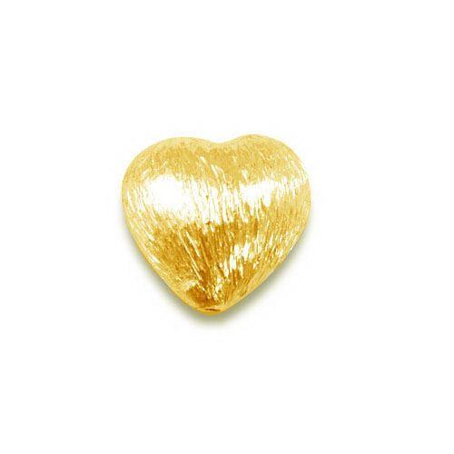 18K gold overlay handcrafted 3D heart shape brushed bead from India for retail jewelry crafting