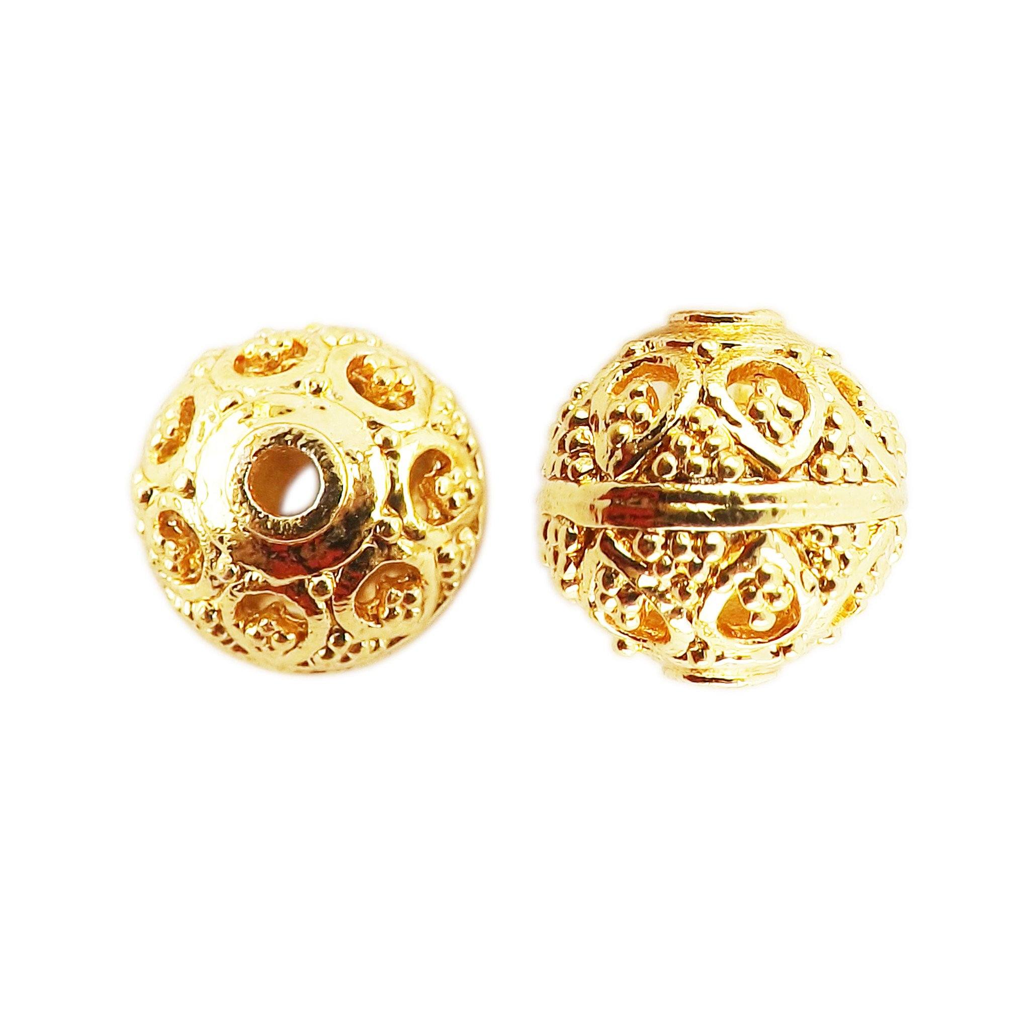 Handcrafted round heart filigree bead with 18K Gold Overlay Over Copper made in India