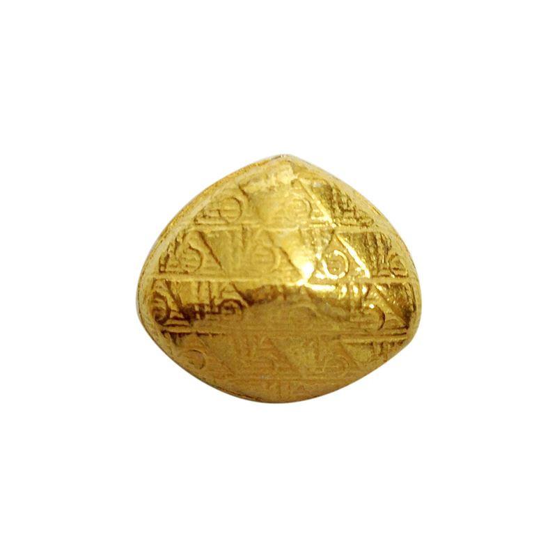 Elegant handcrafted pyramid-shaped bead made from 18K Gold Overlay Over Copper in India with engraved geometric texture.