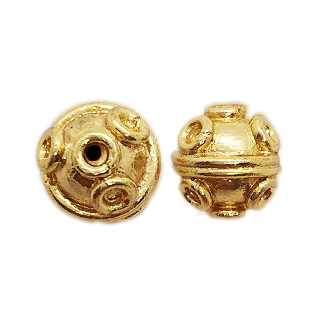 Raised ring round jewelry bead with 18K gold overlay over copper handcrafted in India