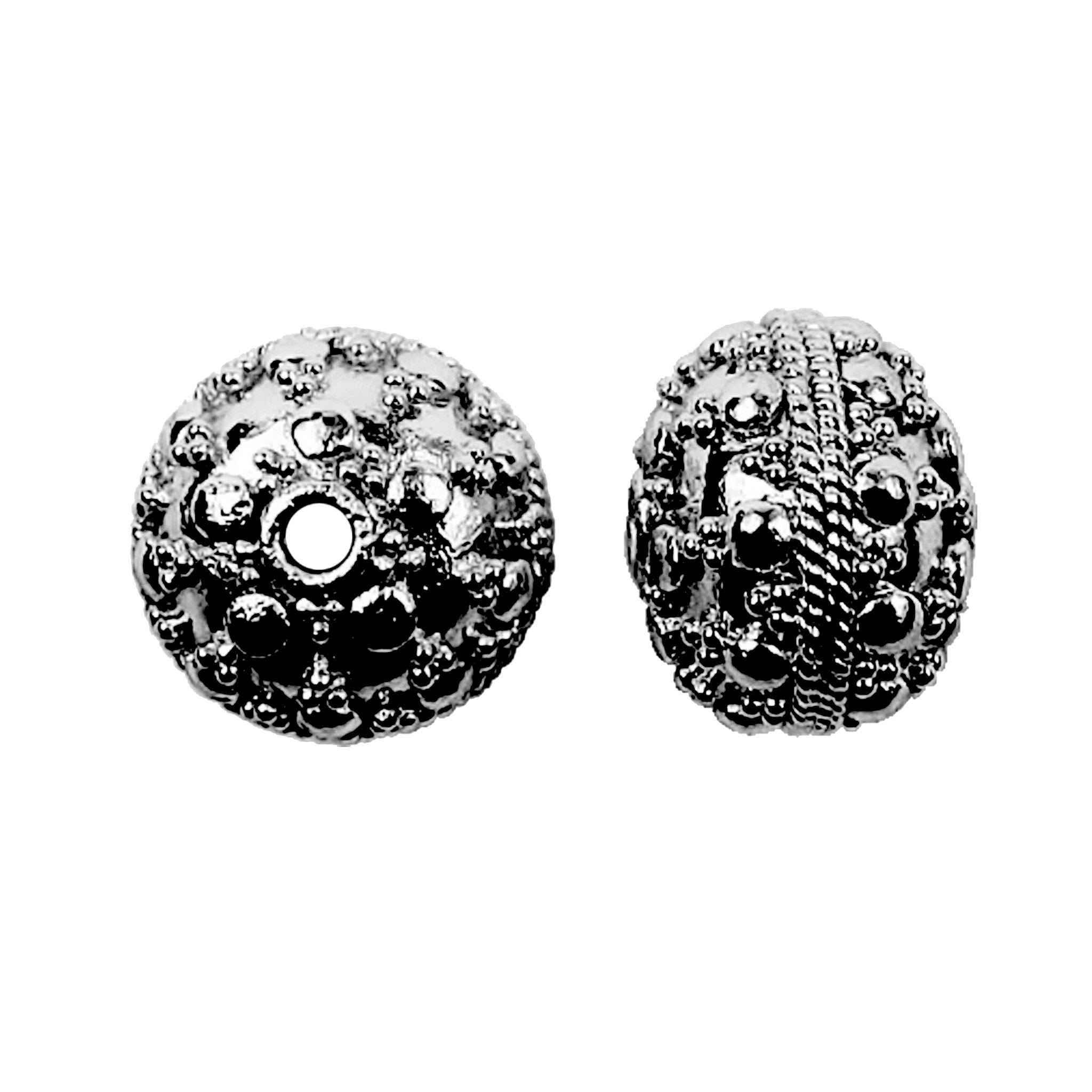Handcrafted black rhodium overlay filigree bead from India with antique finish for jewelry making