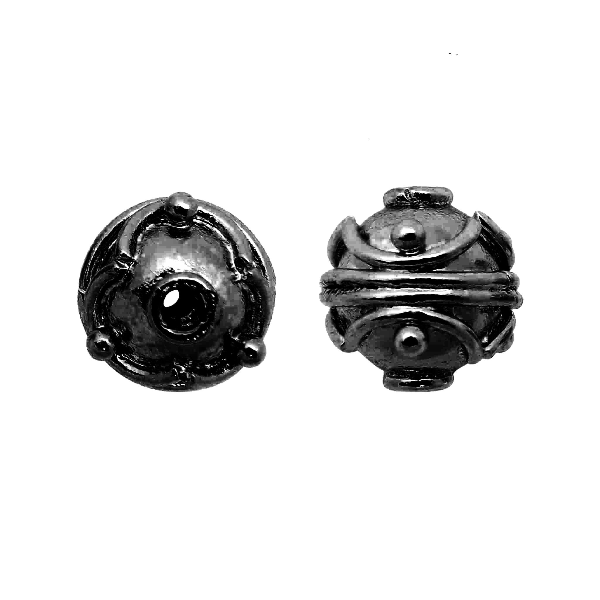 Handcrafted black rhodium round spacer bead over copper from India with antique filigree detailing