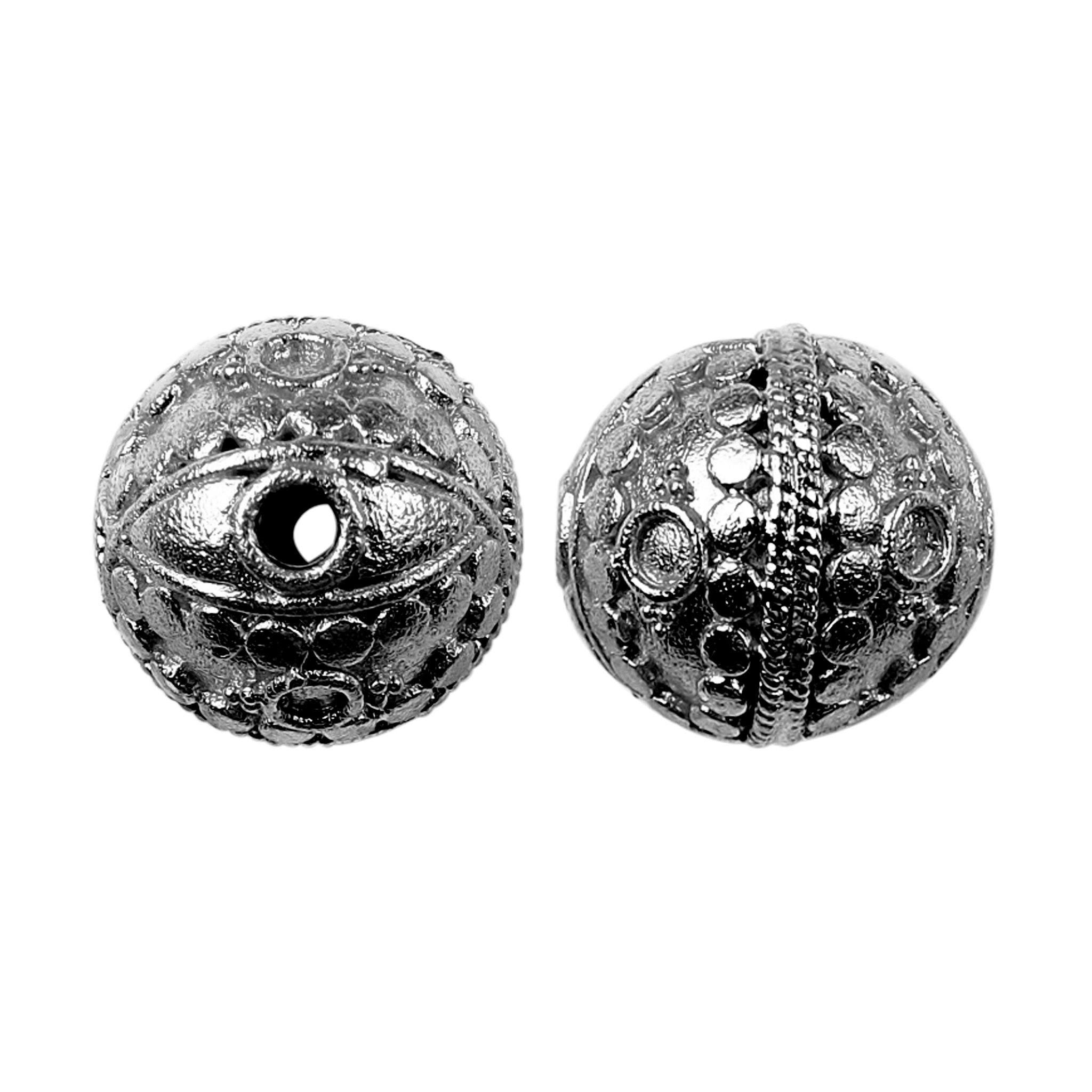Black rhodium overlay copper round bead handcrafted in India with antique dotted texture