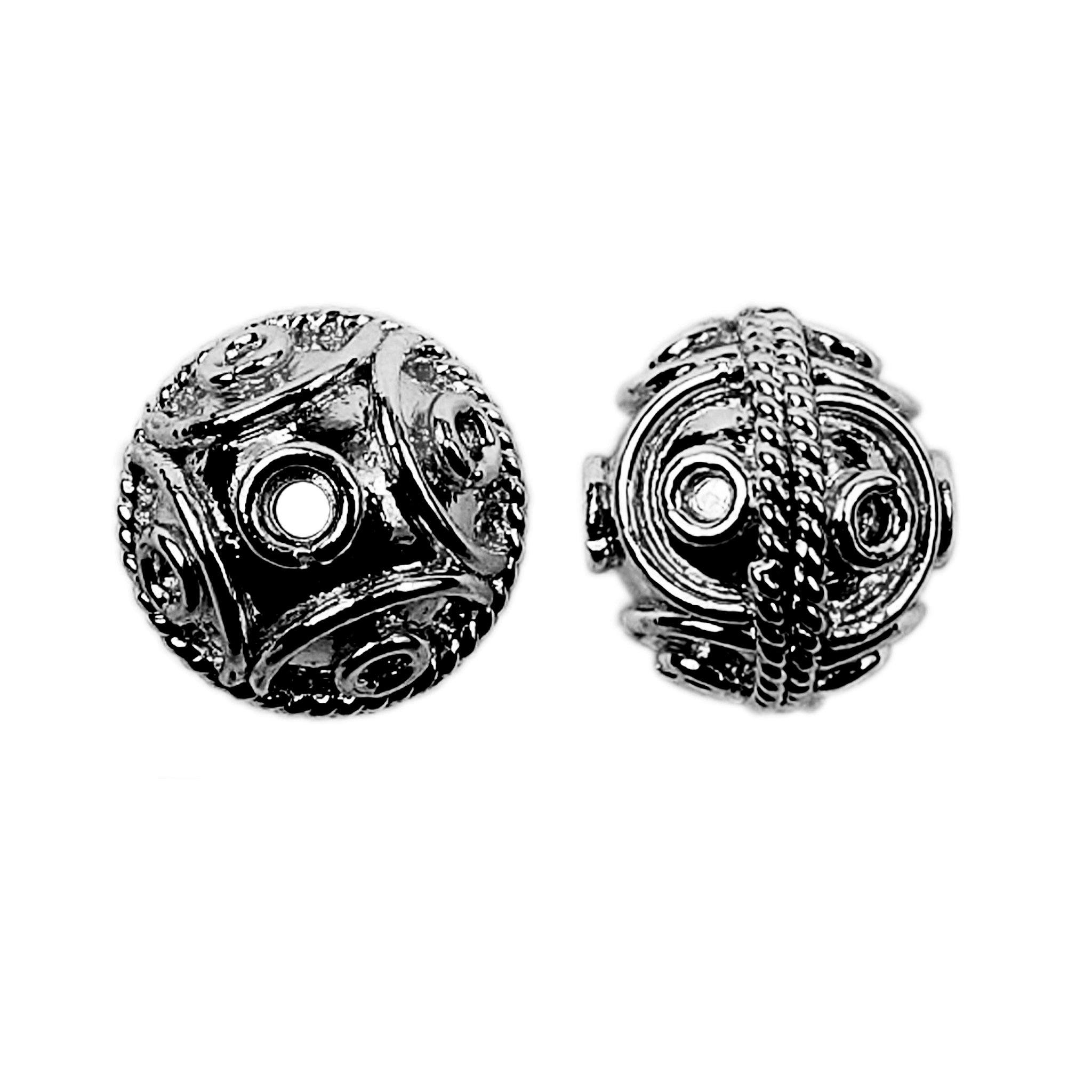 Black Rhodium overlay copper round spacer bead handcrafted in India with antique textured design for DIY jewelry making