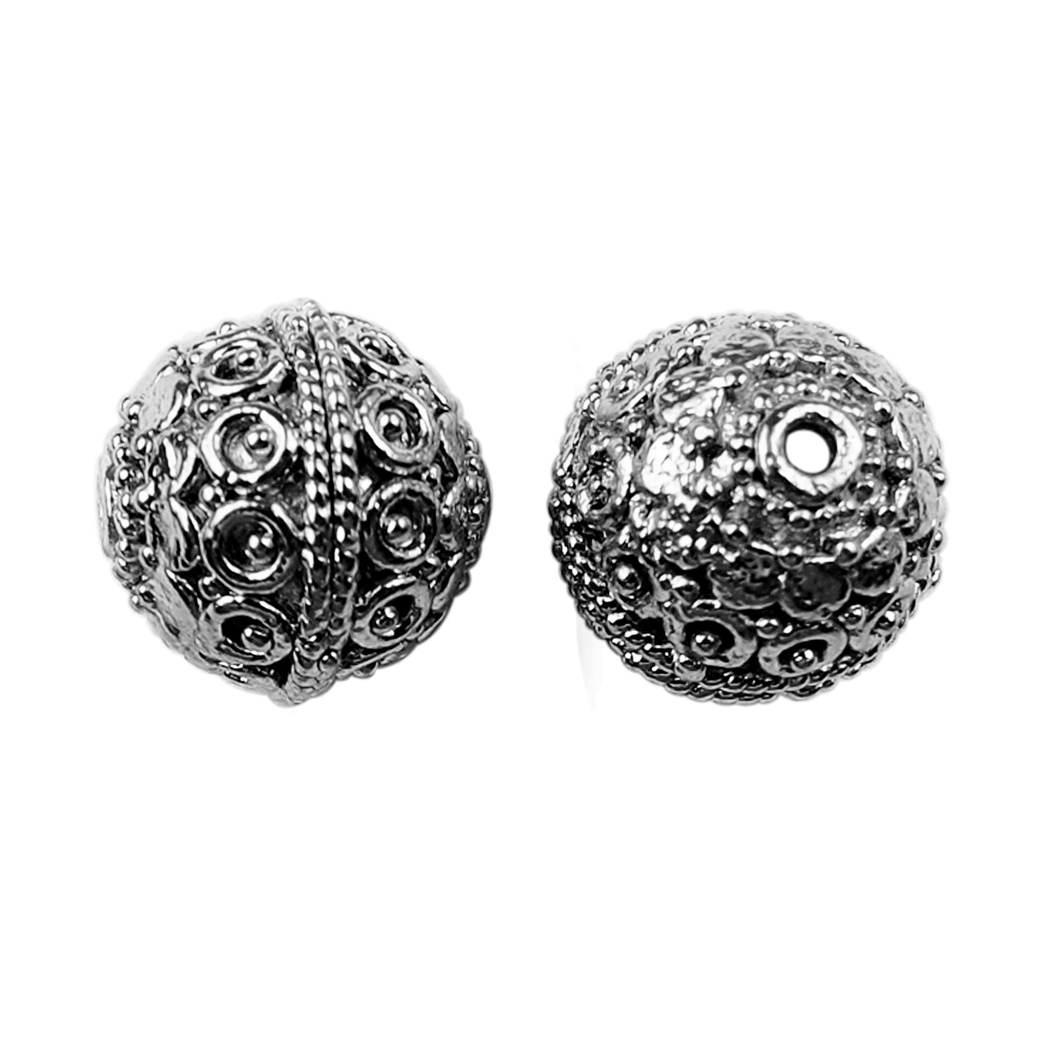 Handcrafted Black Rhodium copper round bead from India with decorative circular texture for jewelry making