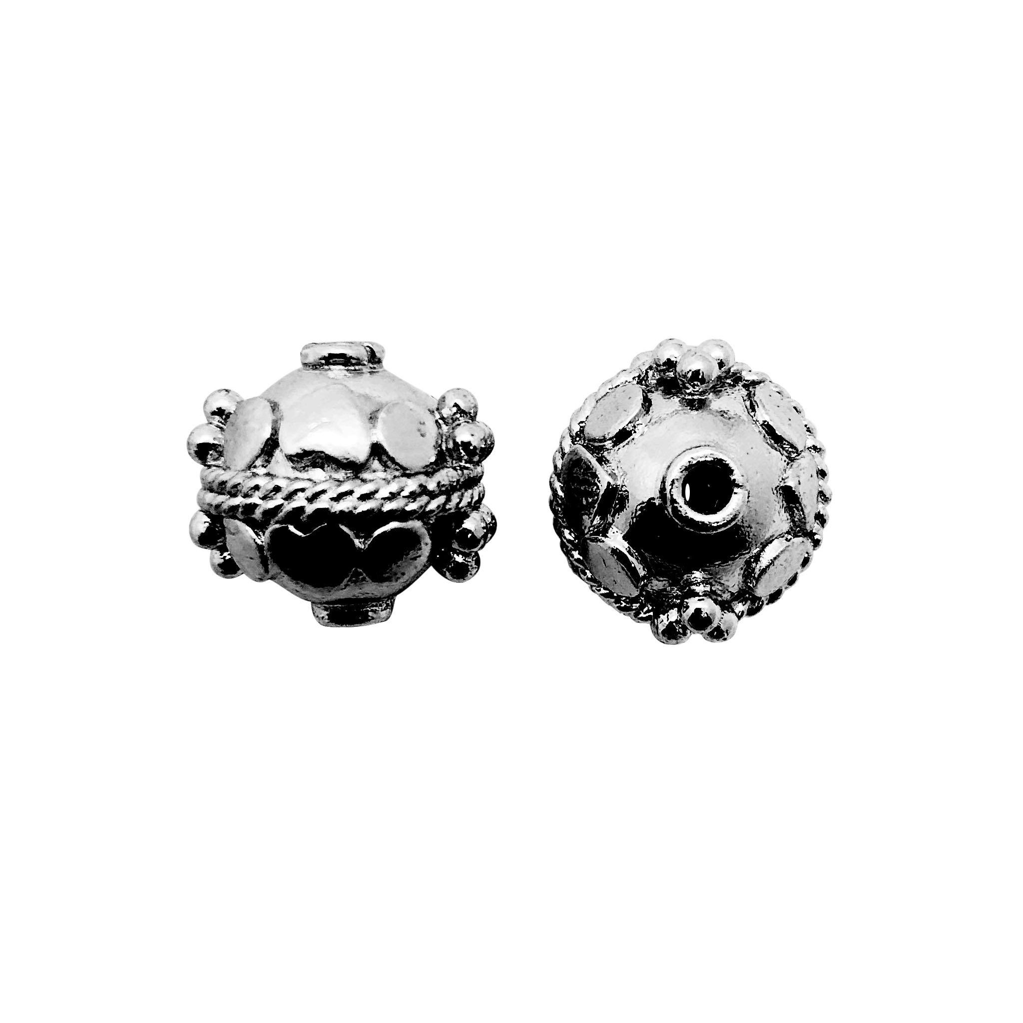 Vintage black rhodium bead from India featuring detailed handcrafted beaded texture
