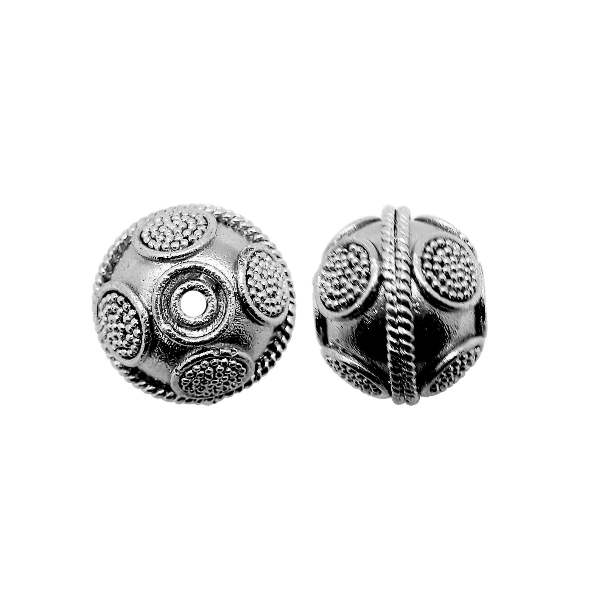 Black rhodium textured round bead handcrafted in India with detailed dotted design for statement jewelry making