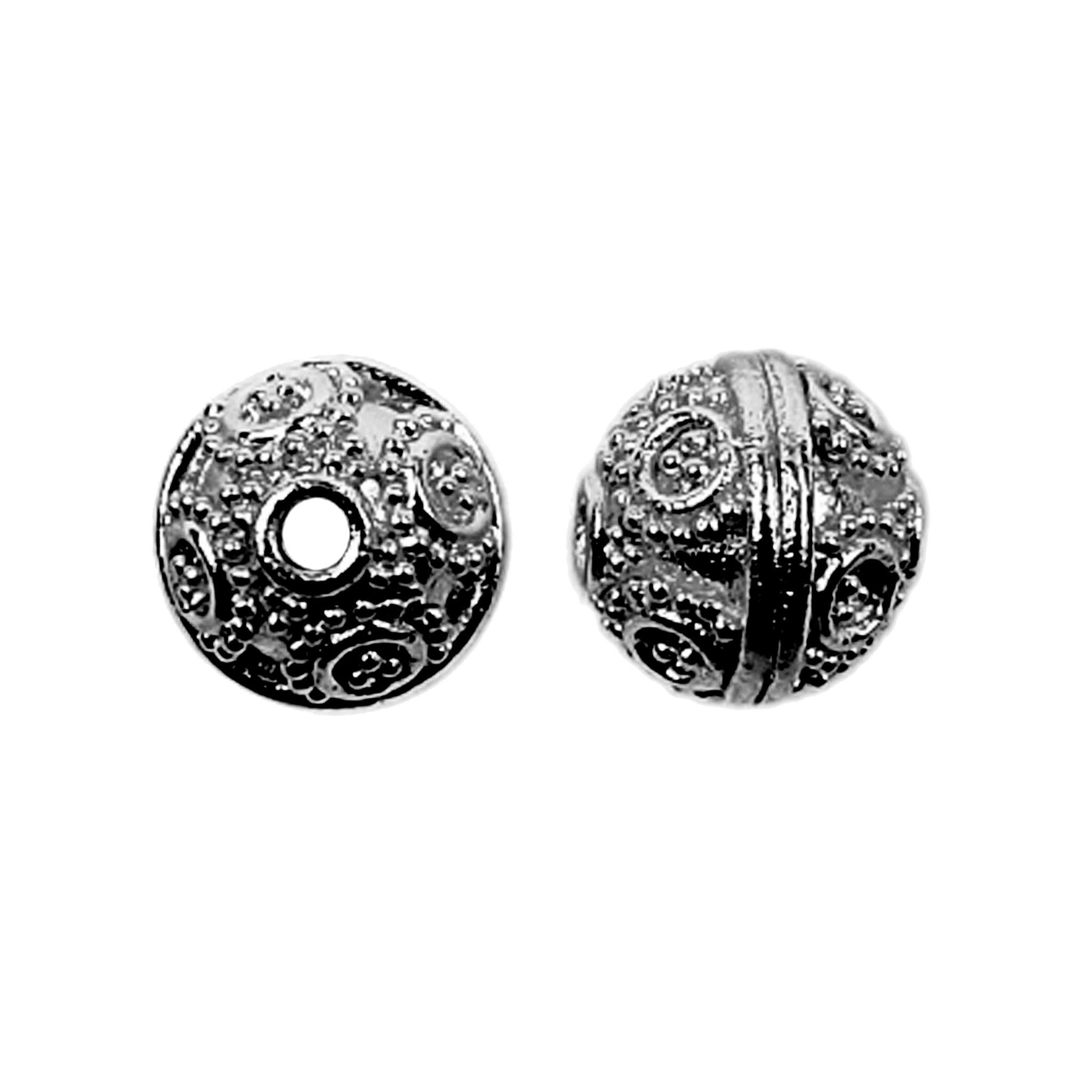 Handcrafted Black Rhodium India bead with embossed circular detailing for modern jewelry designs