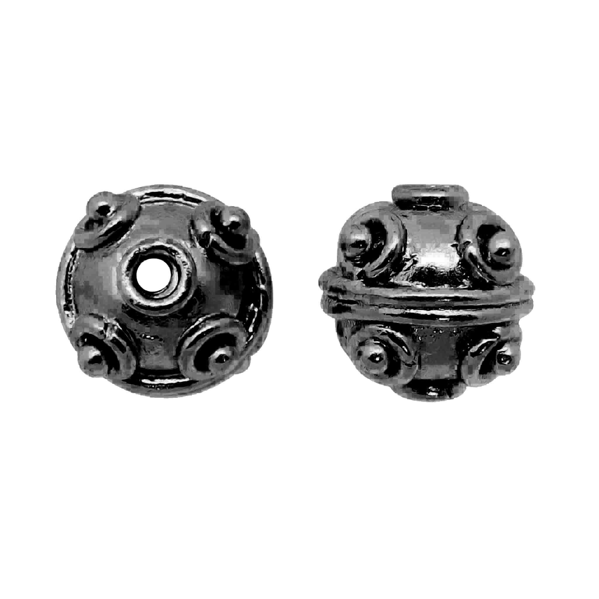 Handcrafted black rhodium overlay copper spacer bead from India with decorative raised details