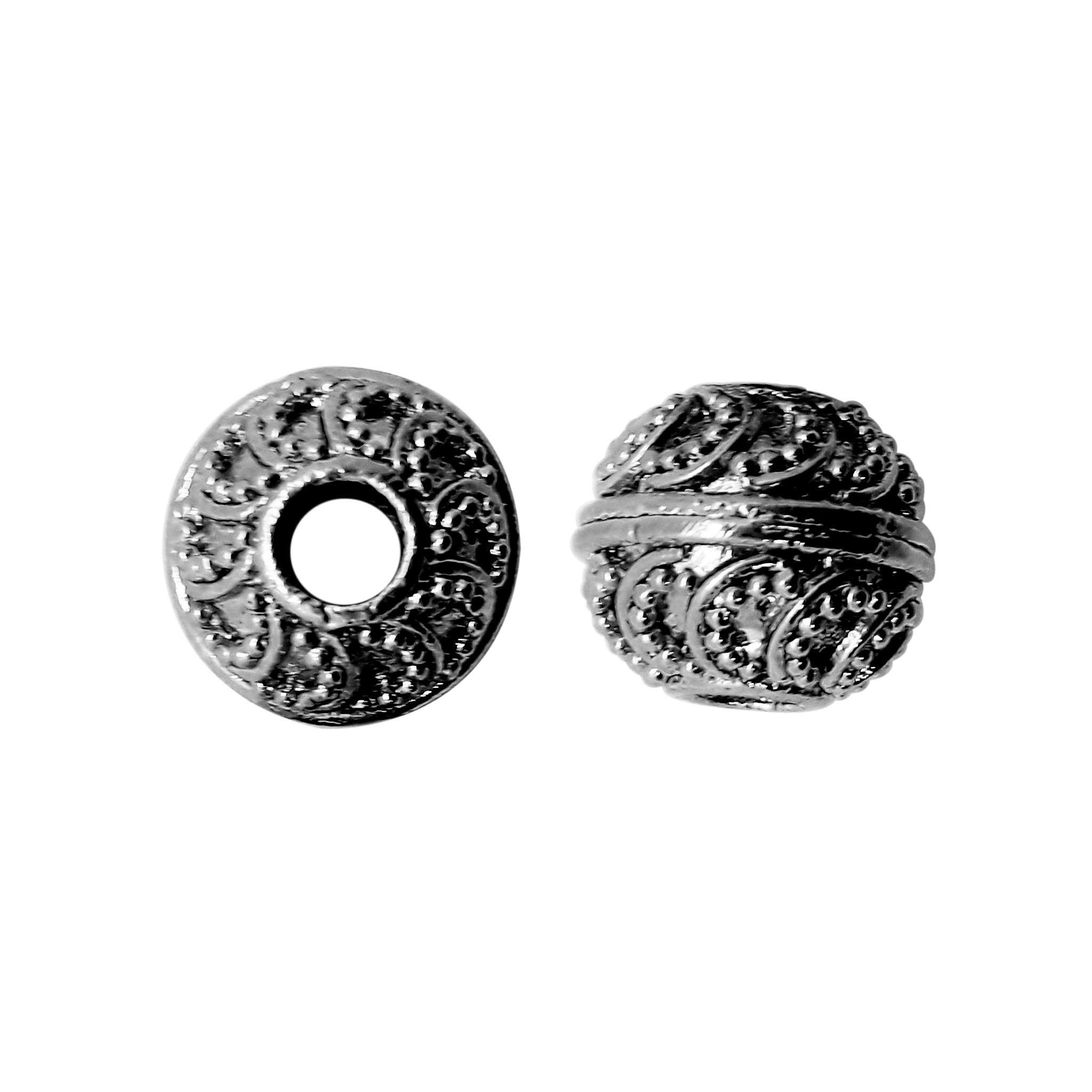 Handcrafted black rhodium bead from India with textured granule design for jewelry making