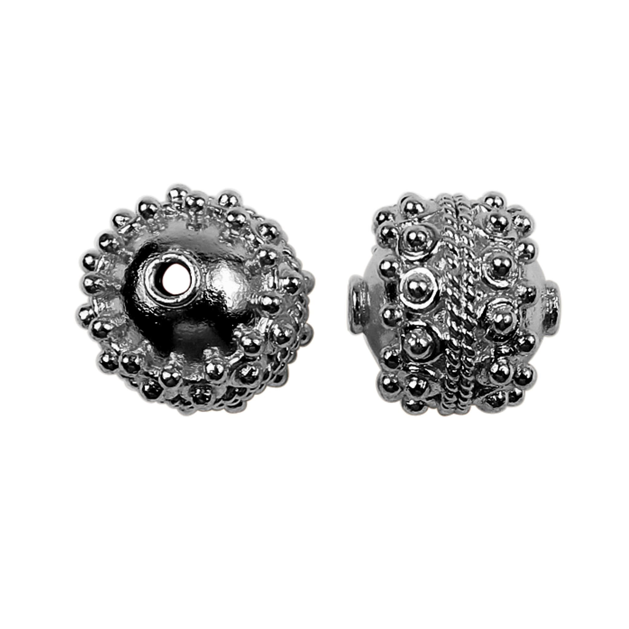 Black rhodium copper spacer bead with beaded texture handcrafted in India for jewelry designs