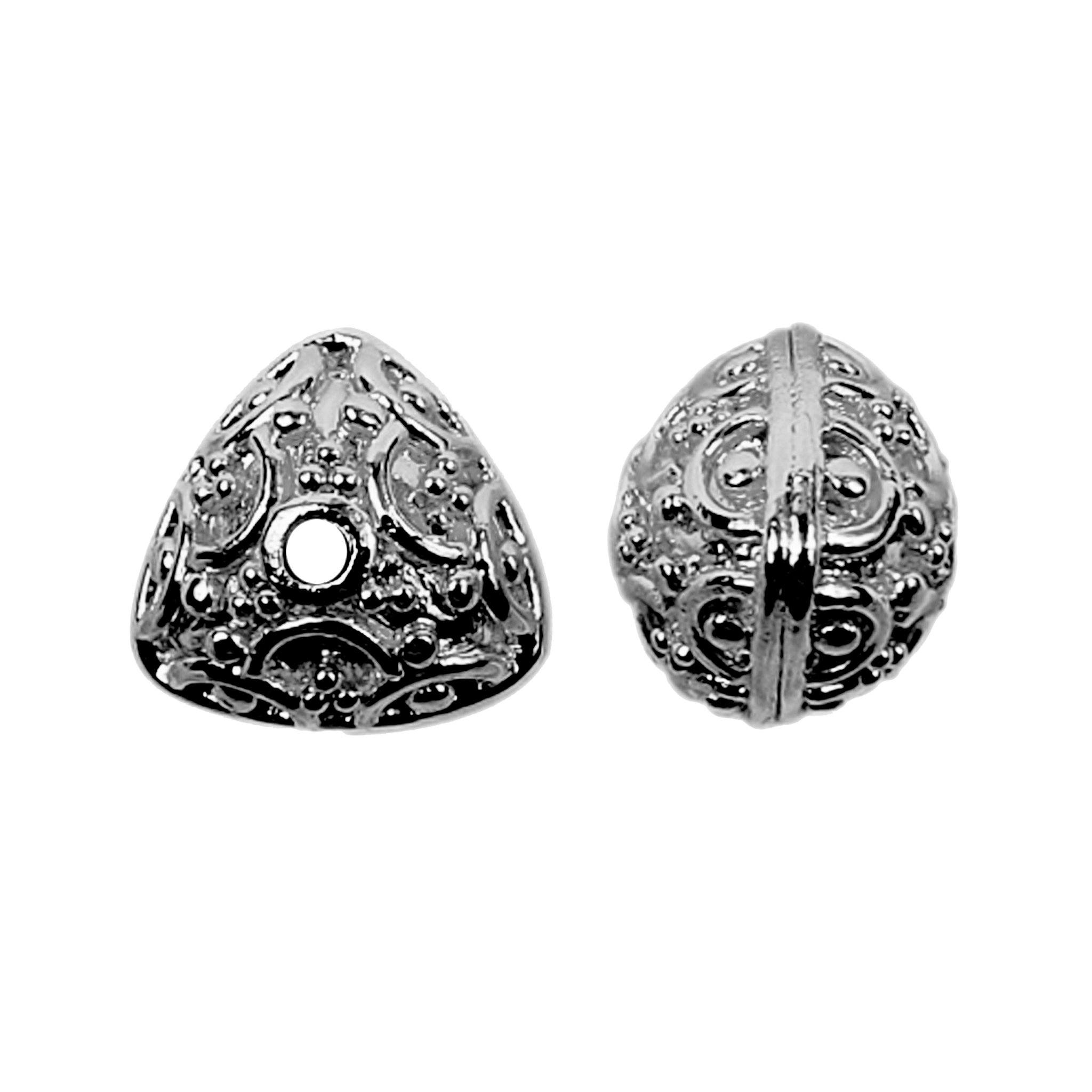 Handcrafted black rhodium overlay copper bead from India with decorative artisan detailing for jewelry designs