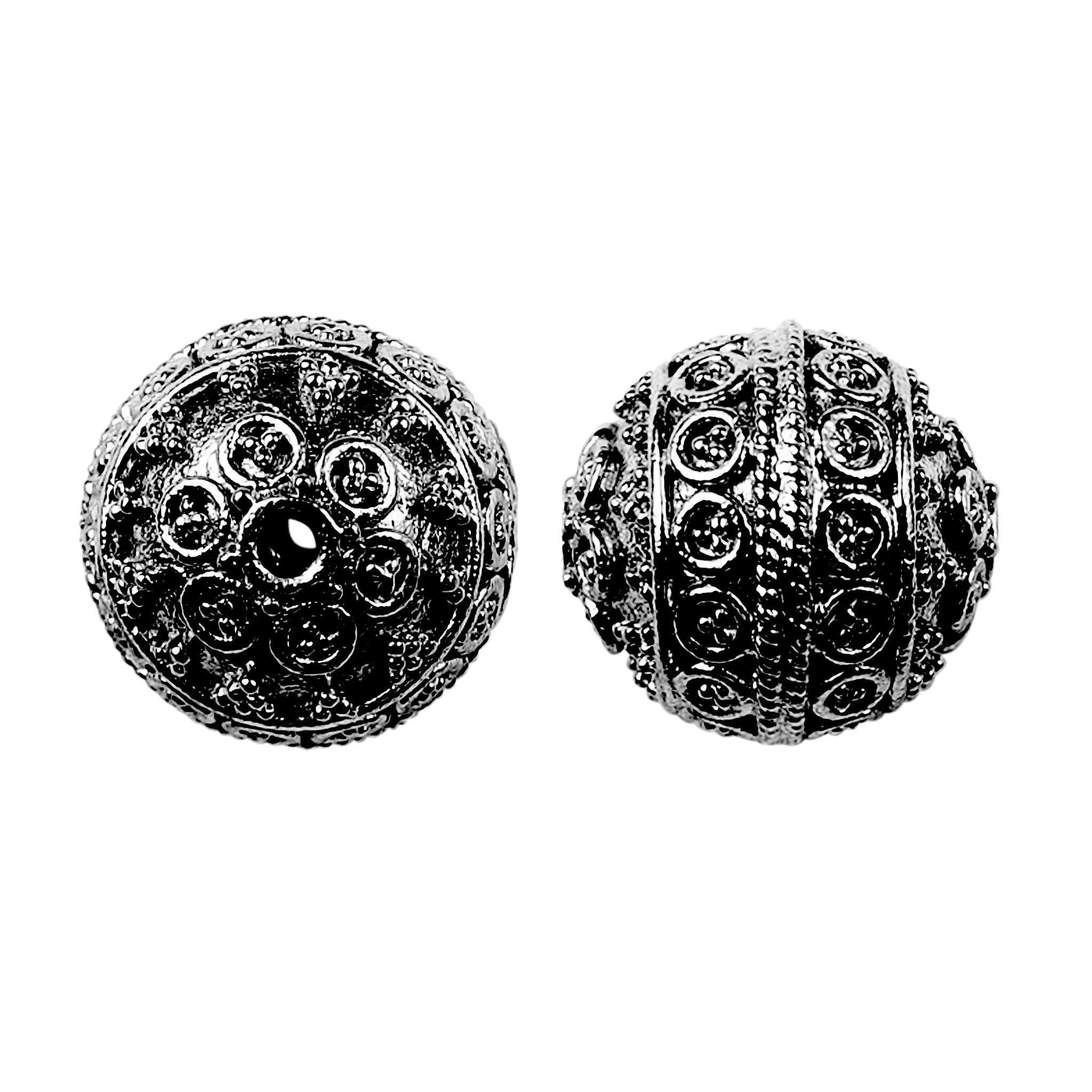 Black rhodium overlay floral Bali spacer bead handcrafted in India for retail and DIY jewelry designs
