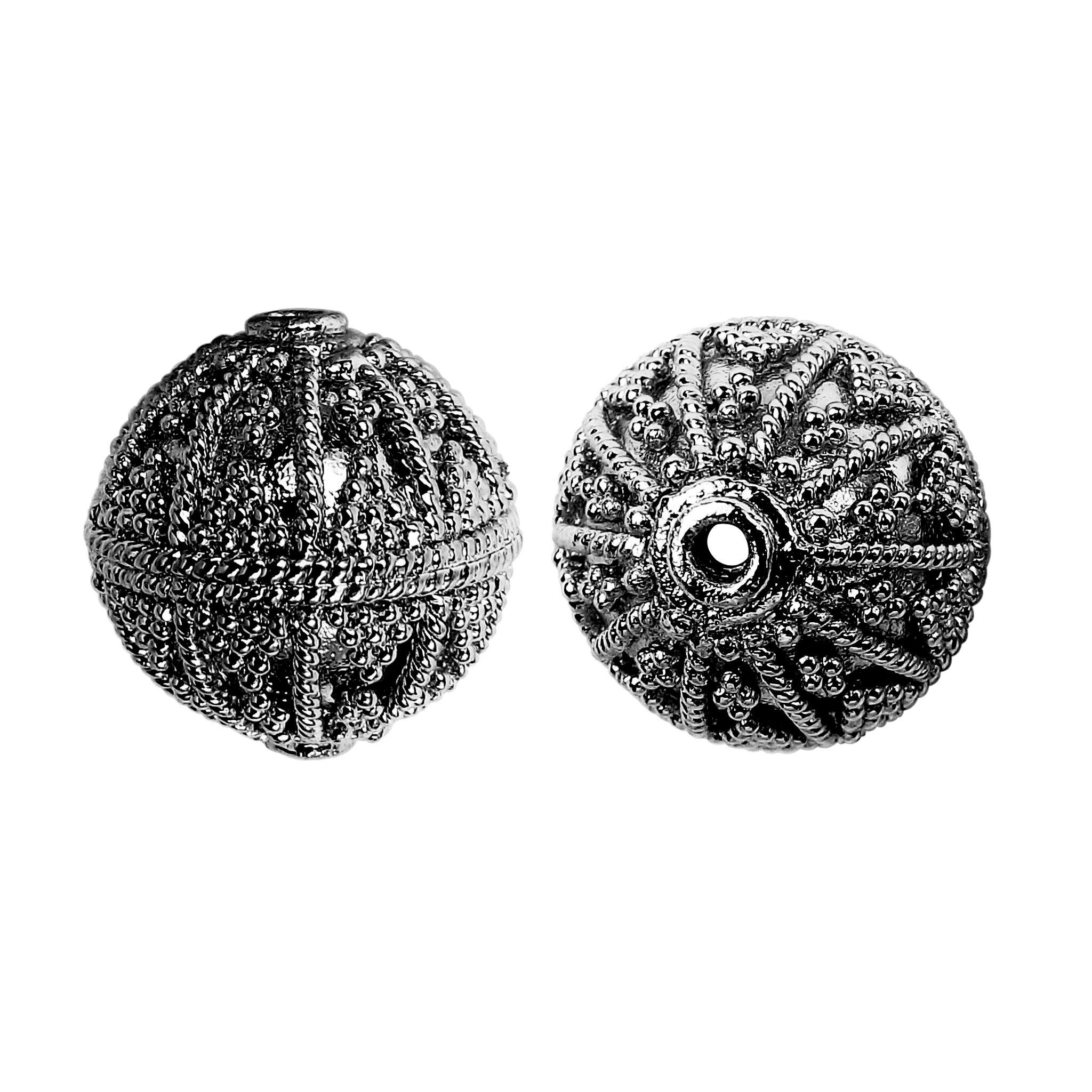 Handcrafted black rhodium overlay copper spherical bead from India for jewelry making