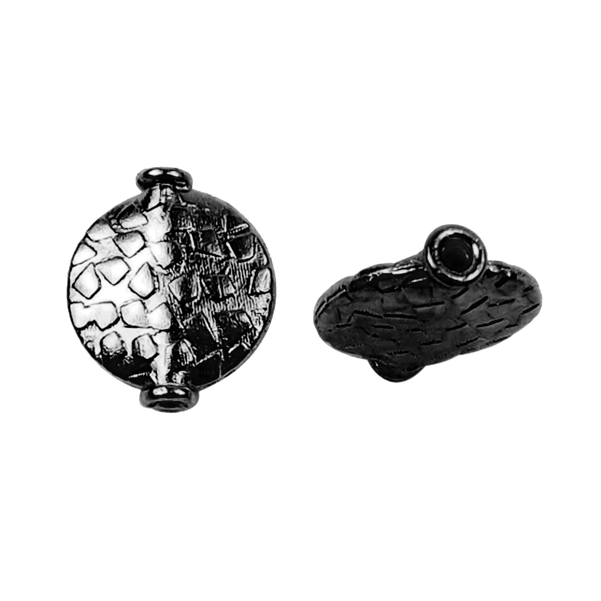 Handcrafted black rhodium overlay copper round disc connector from India for jewelry making