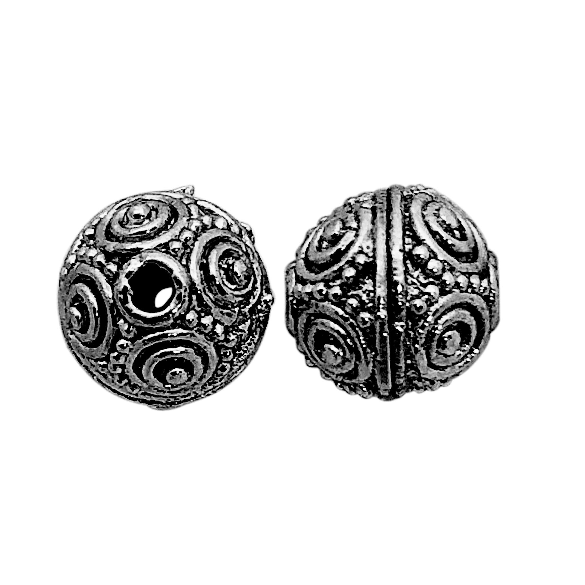 Handcrafted black rhodium overlay copper ornate round bead from India with vintage circular texture