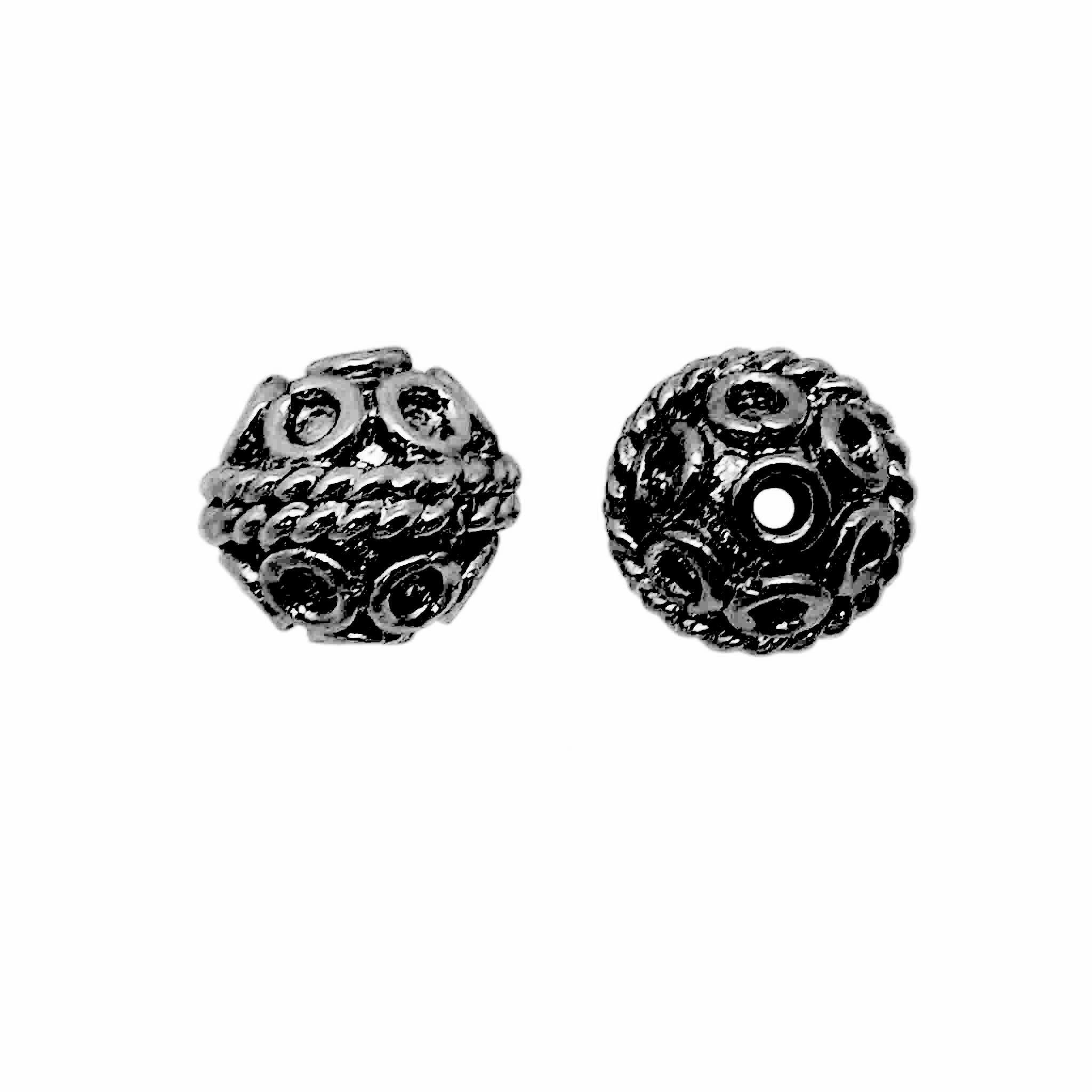 Handcrafted black rhodium overlay copper ornate rope round bead from India with vintage textured design