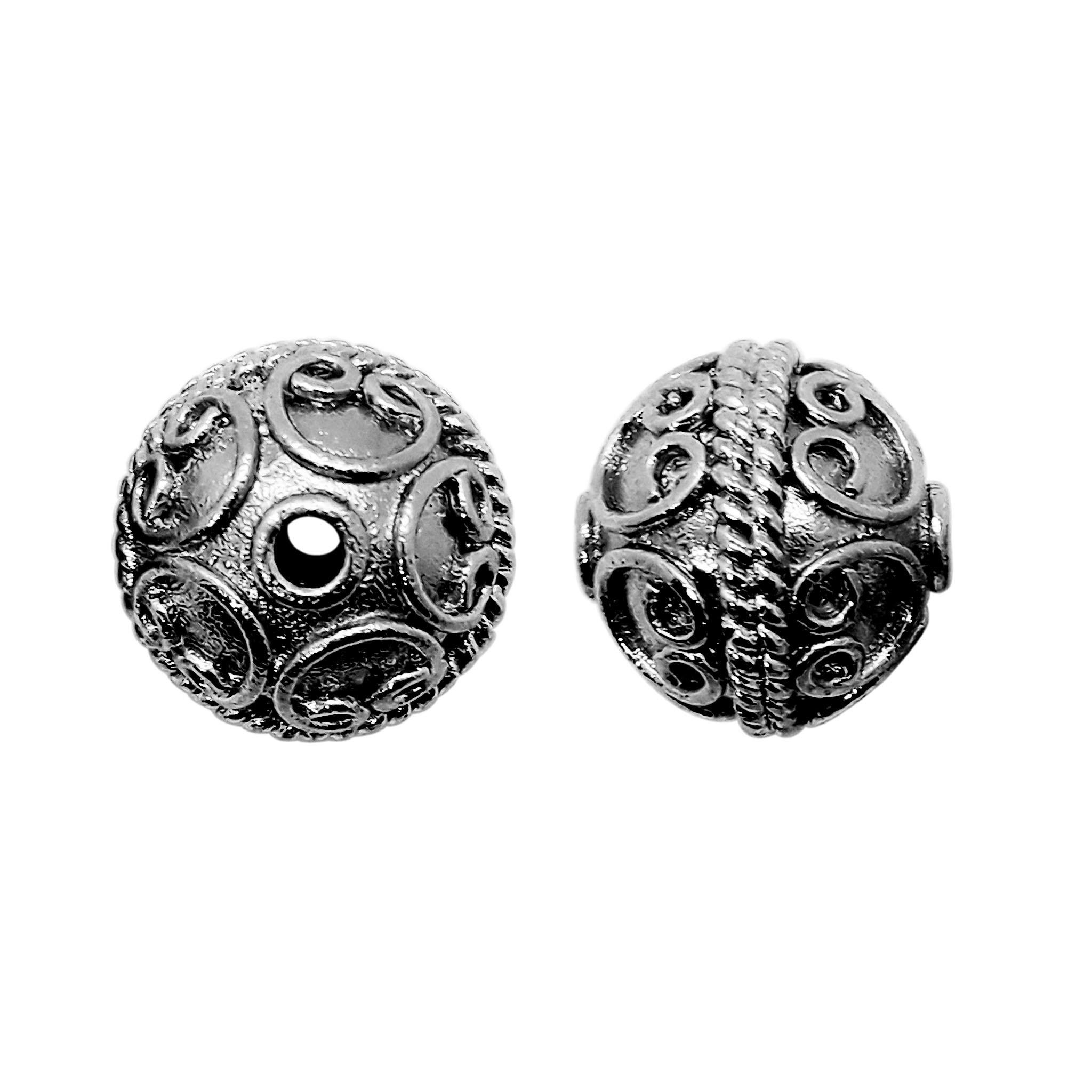 Handcrafted black rhodium overlay copper ornate rope center round bead from India with vintage swirl texture