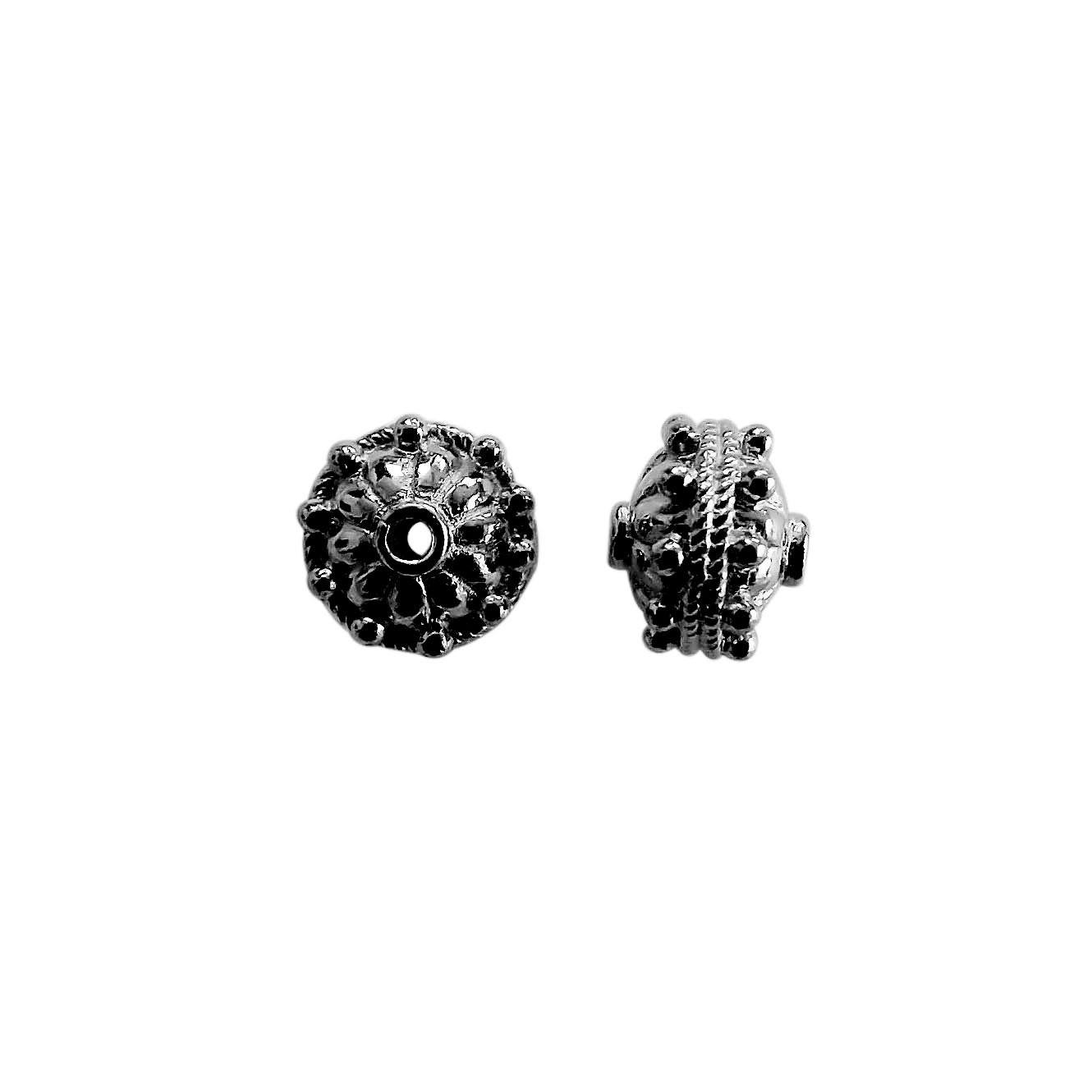 Handcrafted black rhodium overlay copper floral dome round bead from India with vintage textured design