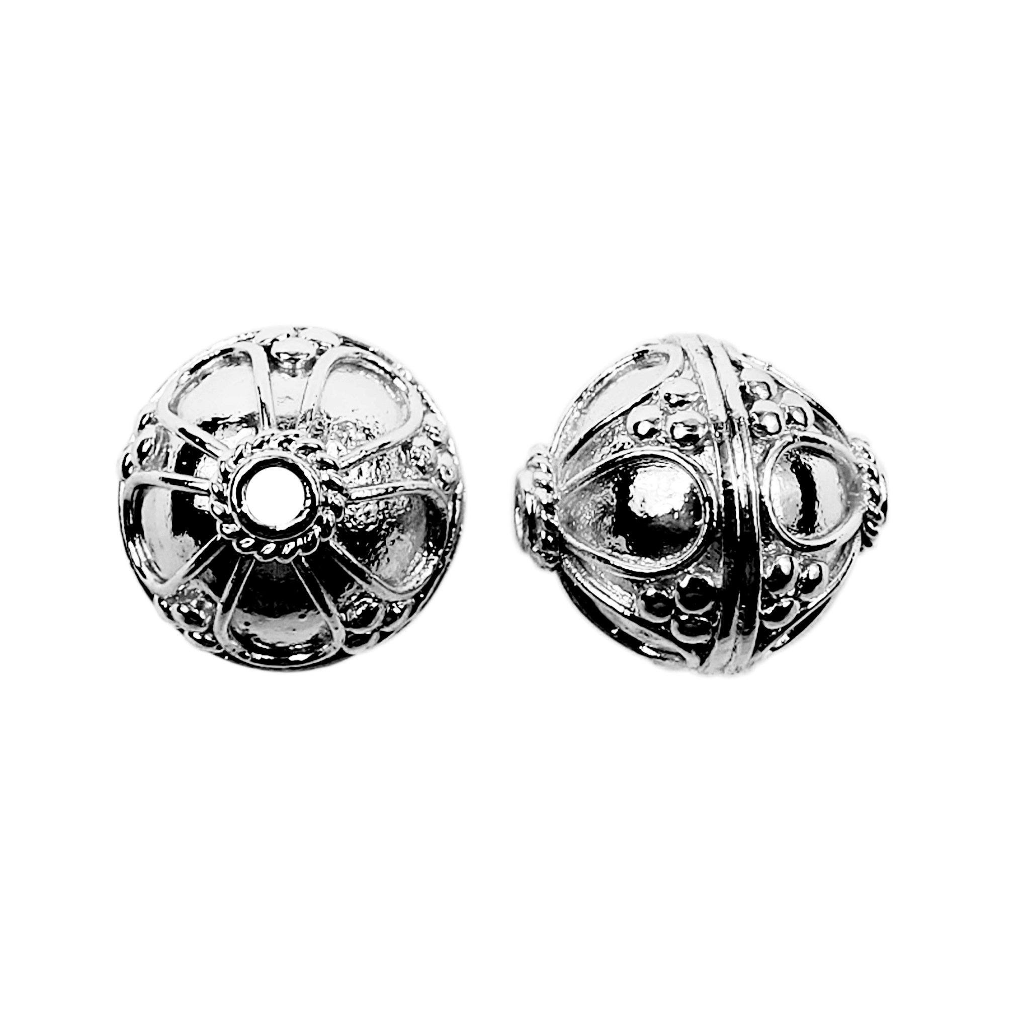 Handcrafted black rhodium overlay copper dome pattern round bead from India with vintage structured texture