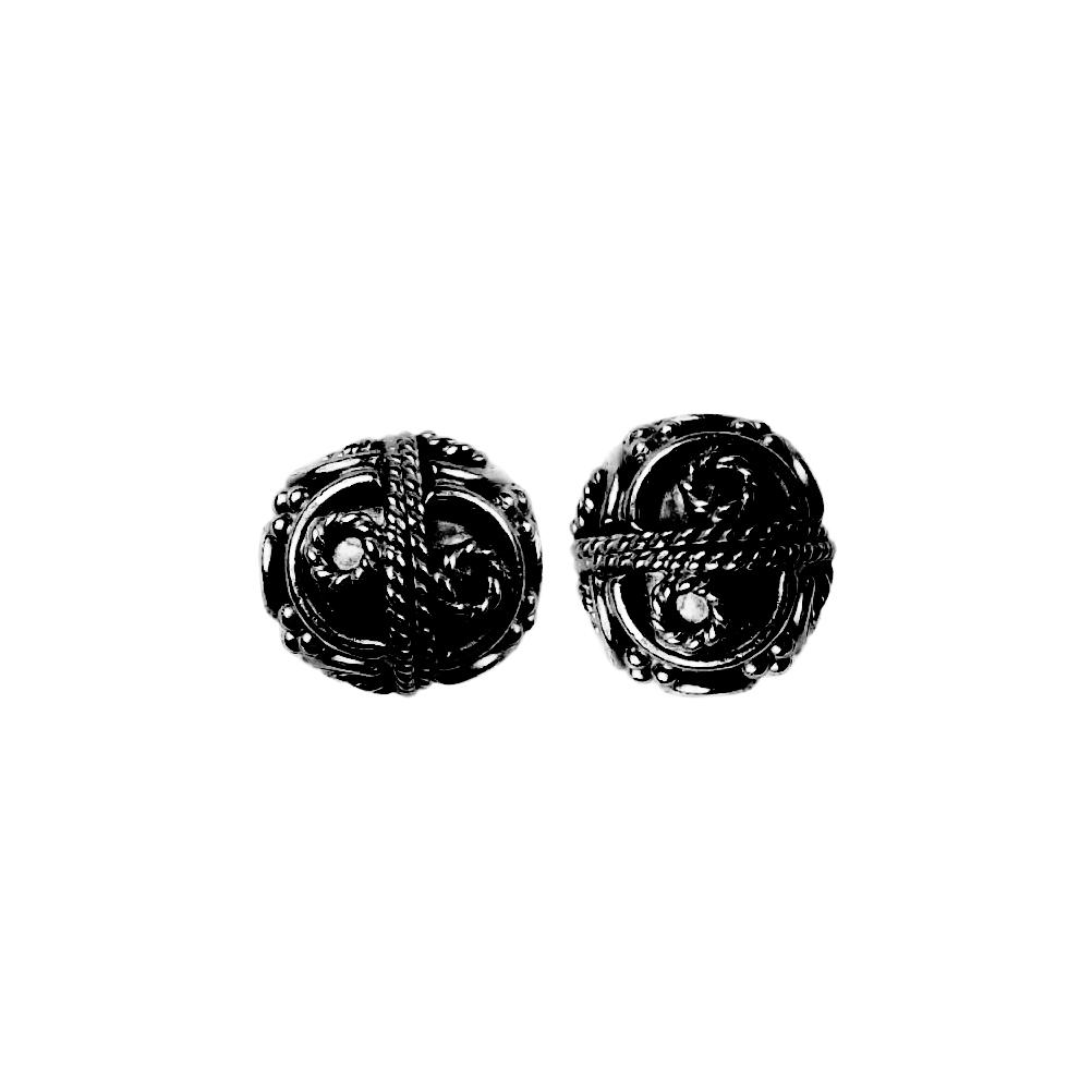 Handcrafted black rhodium overlay copper ornate rope band round bead from India with vintage scroll texture