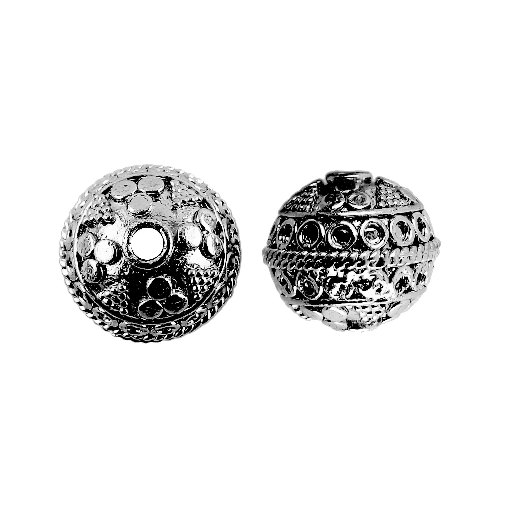 Handcrafted black rhodium overlay copper floral rope band round bead from India with ornate textured finish