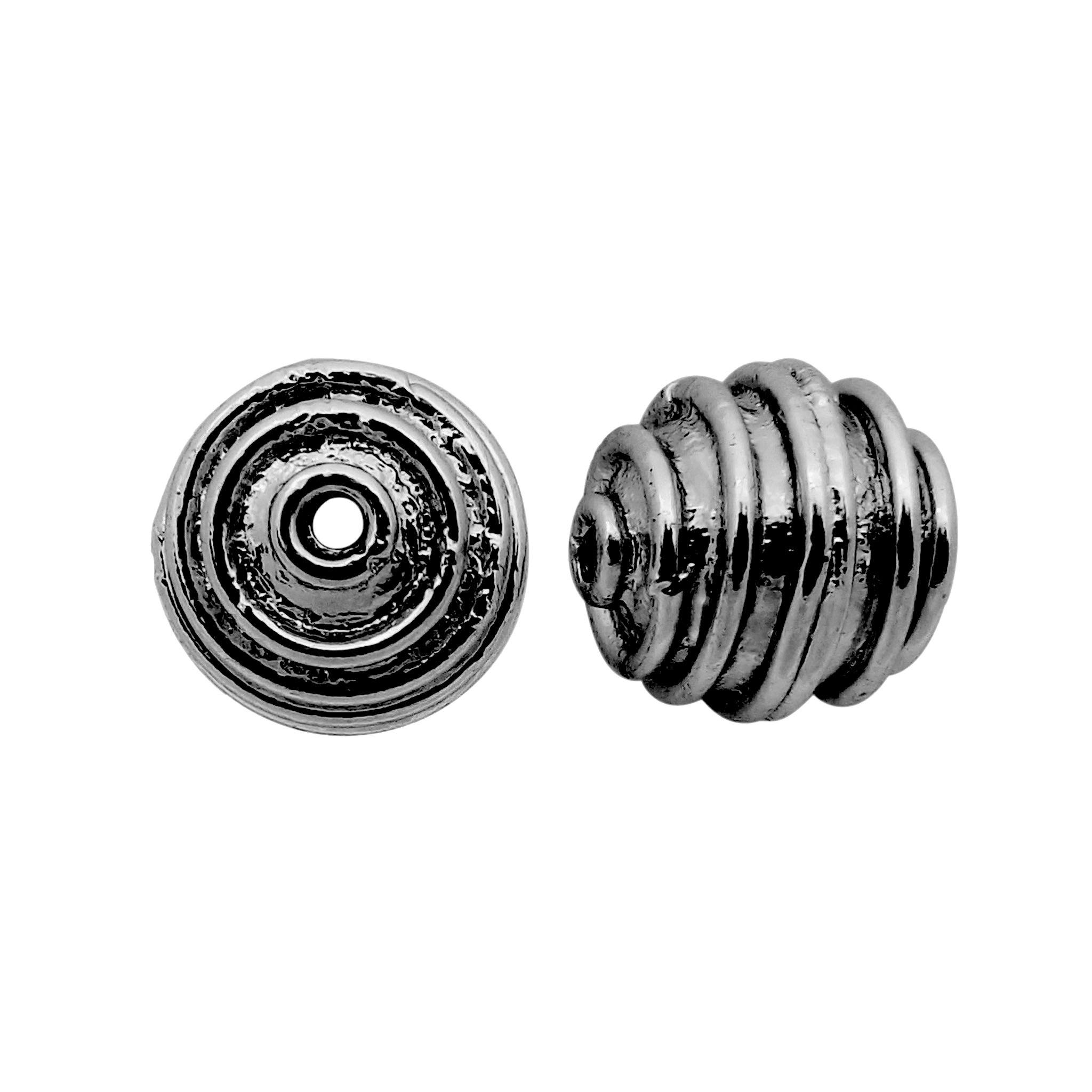 Black rhodium overlay copper ribbed bead handcrafted in India for retail jewelry design