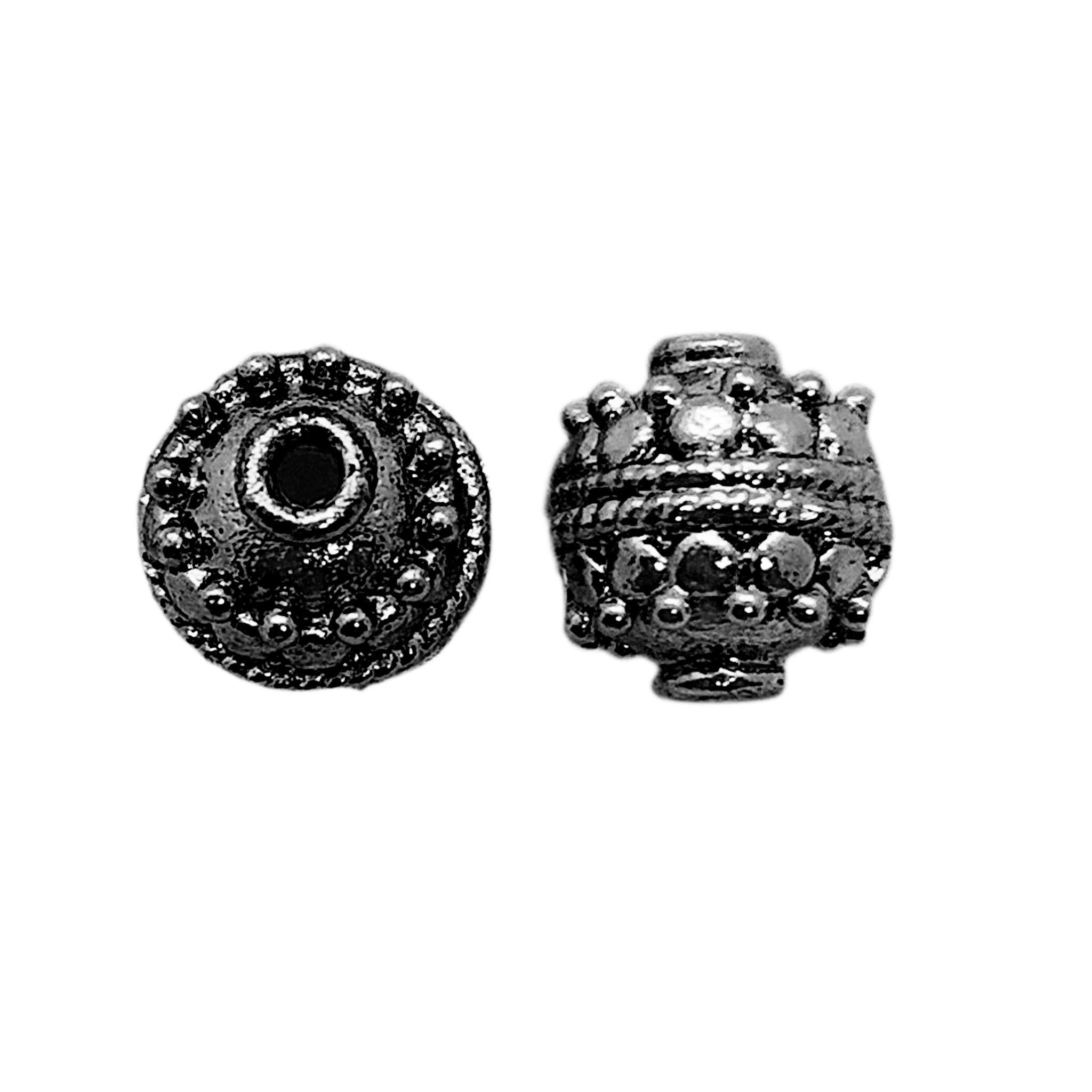 Black rhodium overlay copper ornamental round bead 8mm handcrafted in India for retail jewelry designs
