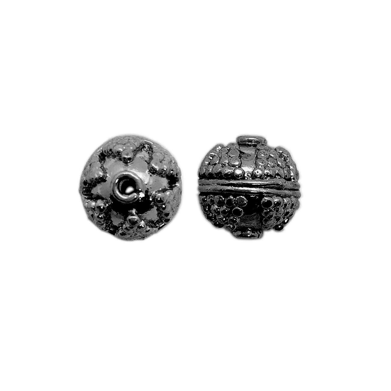 Black rhodium overlay copper floral round bead handcrafted in India for retail jewelry designs