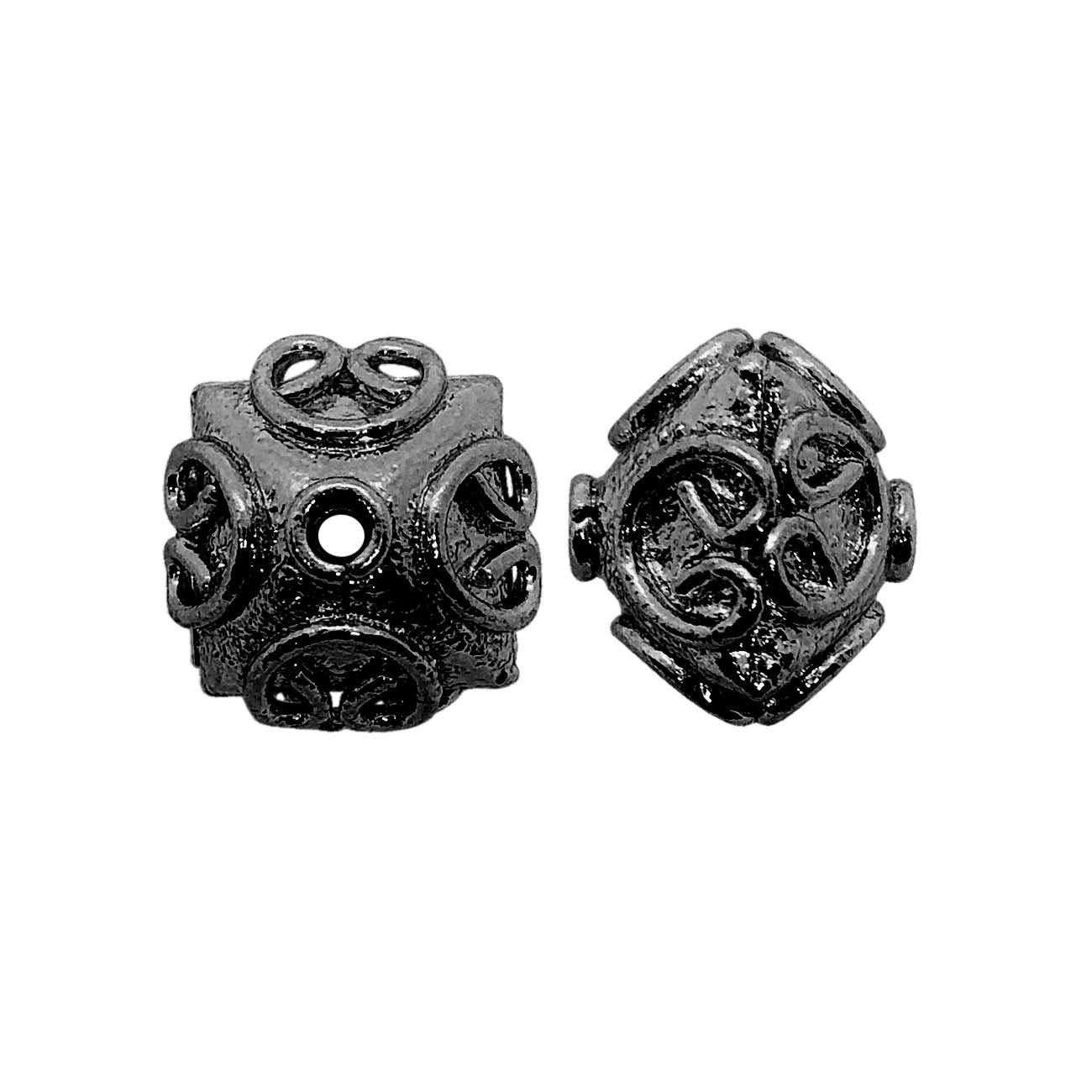 Black rhodium overlay copper filigree cube bead 15mm handcrafted in India for retail jewelry designs