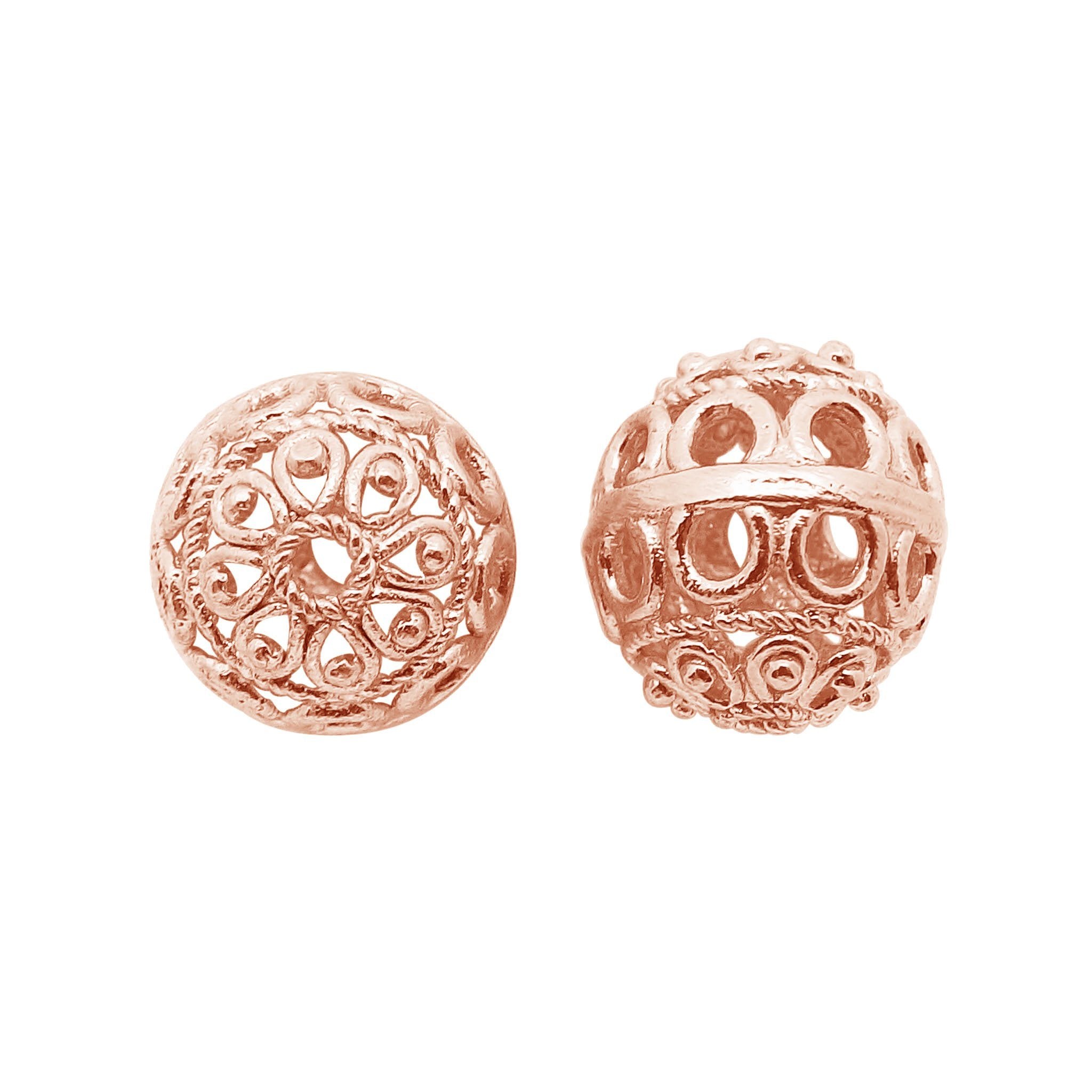 Elegant rose gold overlay copper filigree bead handcrafted in India for jewelry designs