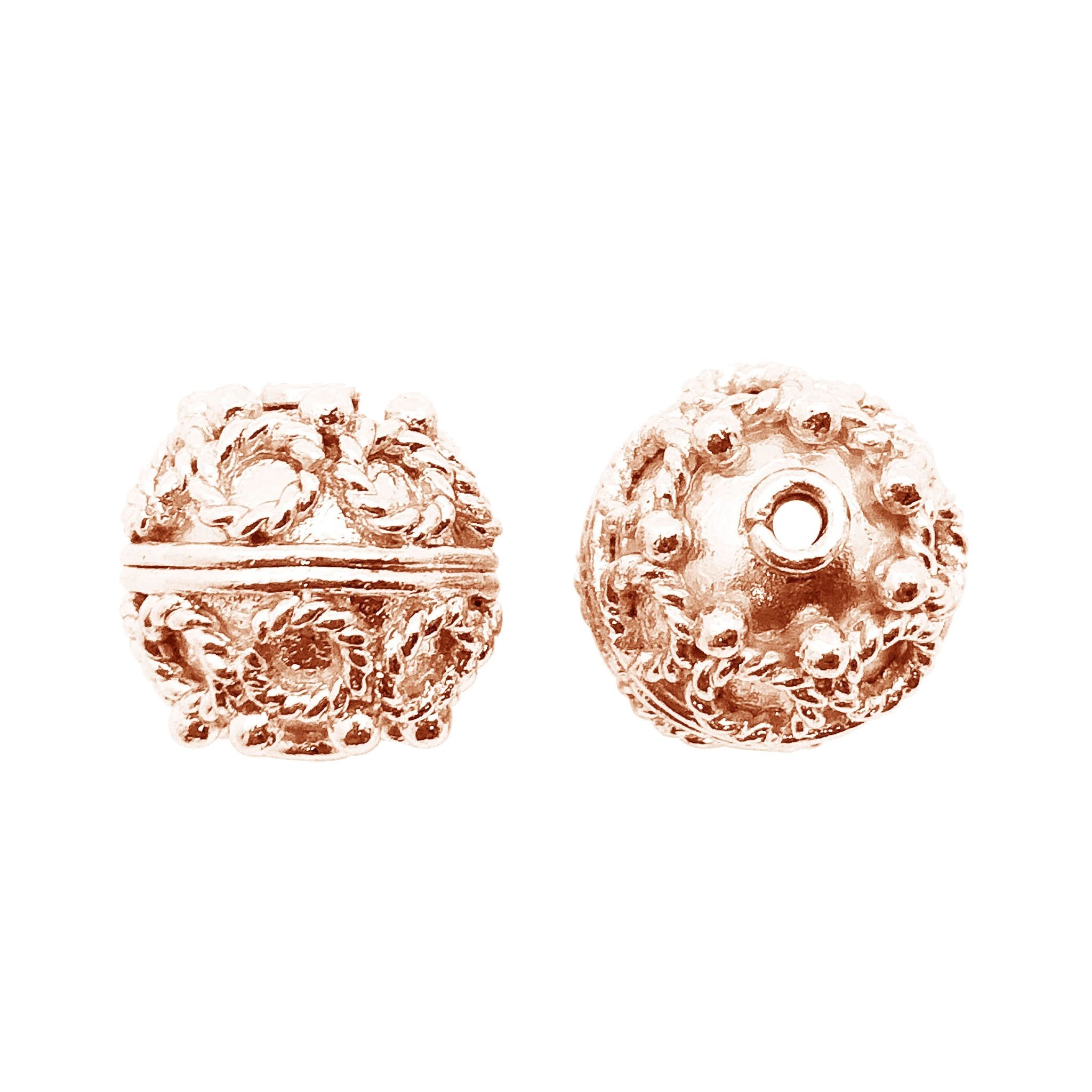 Vintage rose gold overlay copper floral bead handcrafted in India for elegant jewelry designs